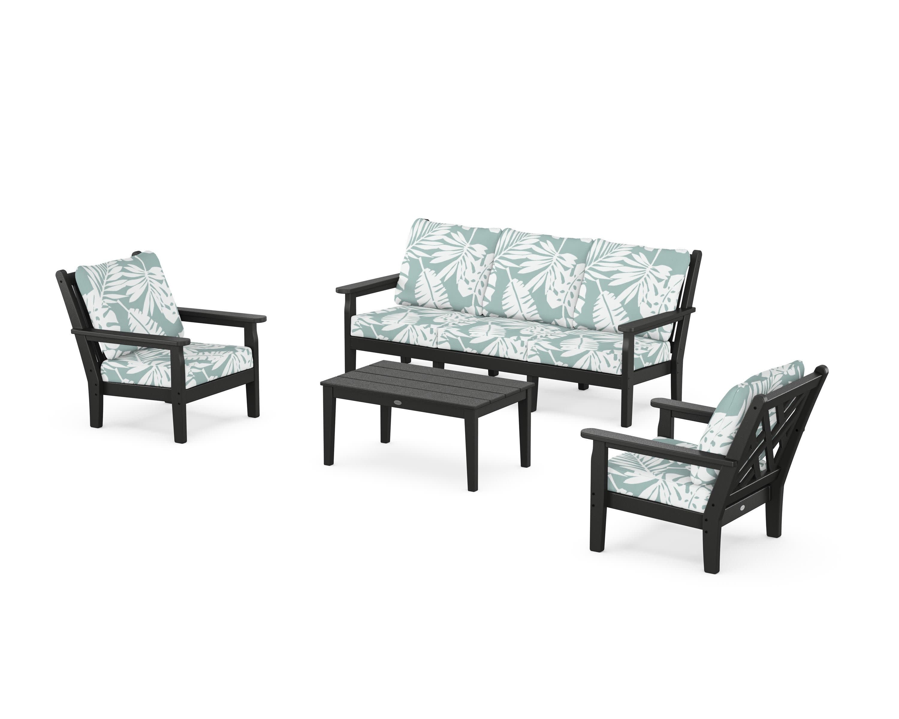 Chippendale 4-Piece Deep Seating Set with Sofa in Black / Leaf Glacier Spa