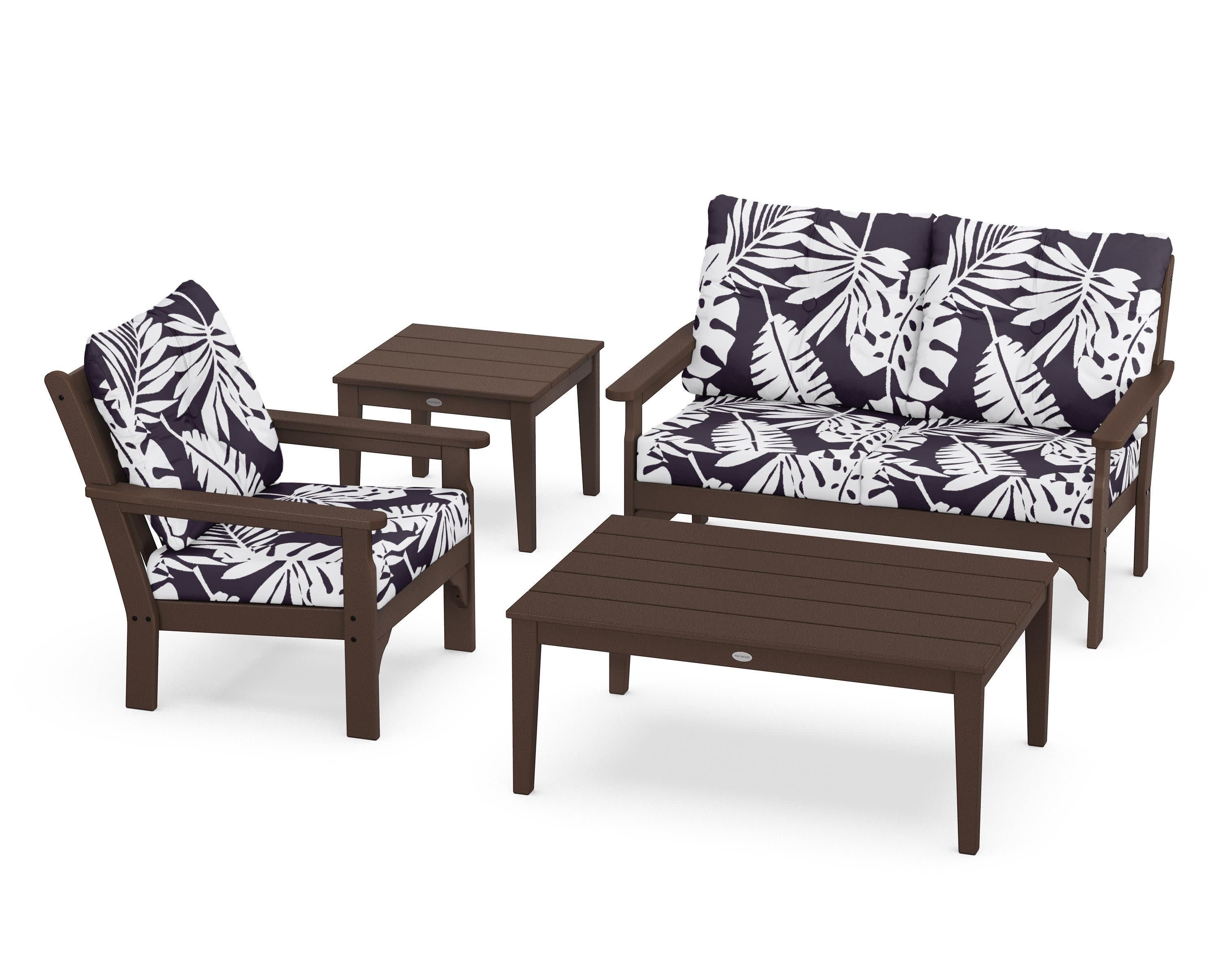 Vineyard 4-Piece Deep Seating Set in Mahogany / Leaf Navy