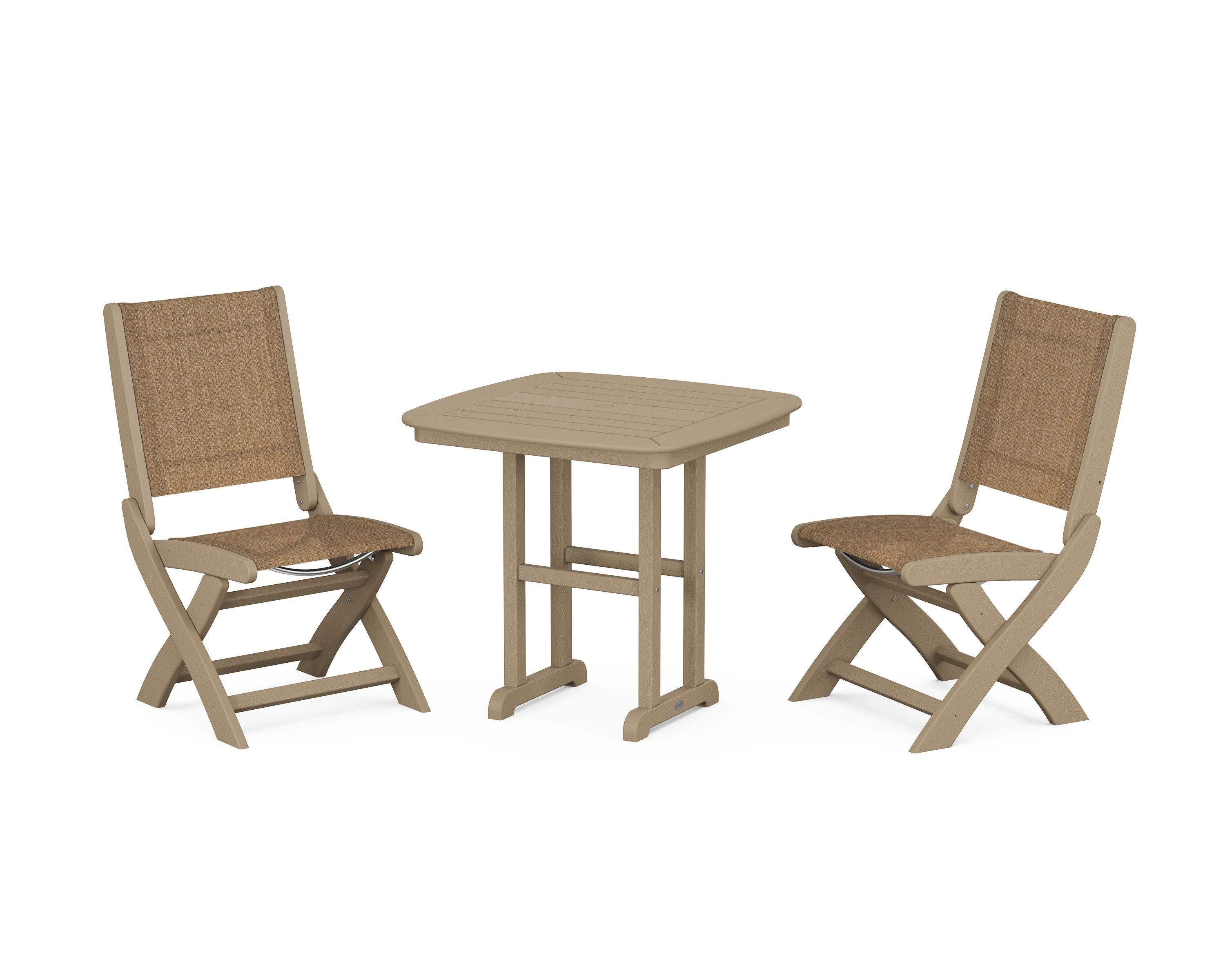 Coastal Folding Side Chair 3-Piece Dining Set in Vintage Sahara / Burlap Sling