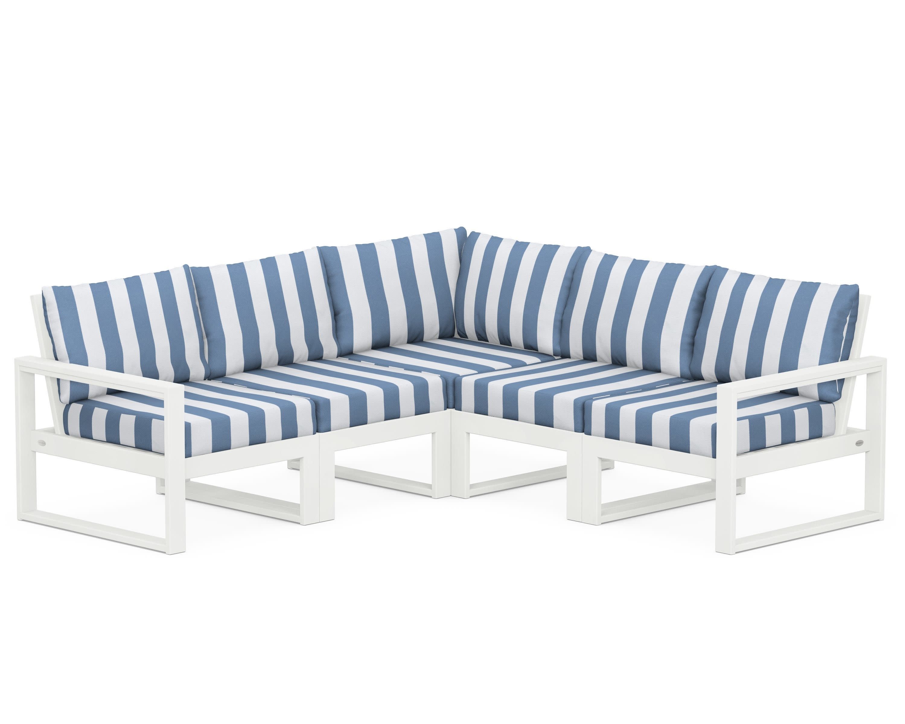 EDGE 5-Piece Modular Deep Seating Set in Vintage White / Cabana Stripe Sky Blue