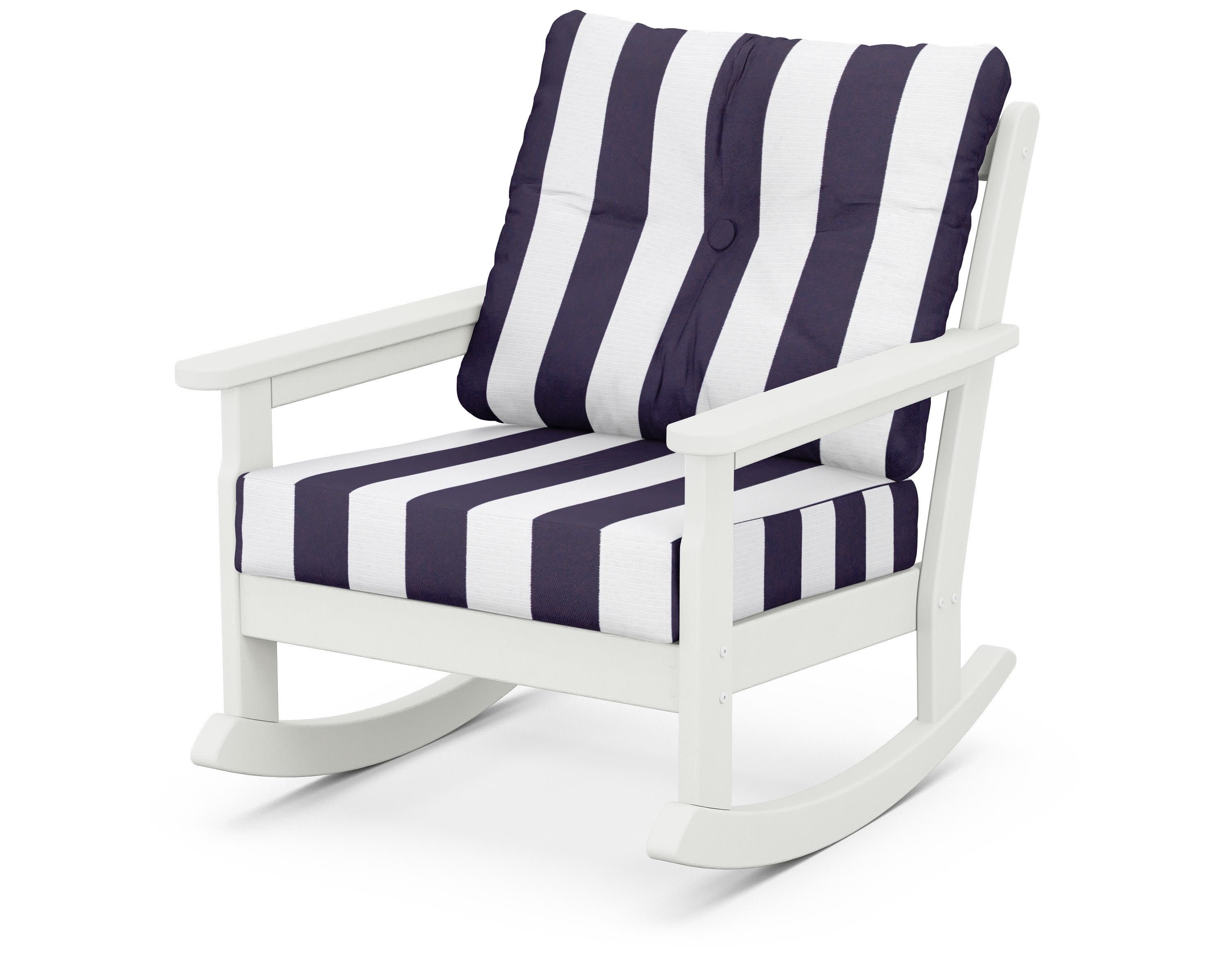 Vineyard Deep Seating Rocking Chair in Vintage White / Cabana Stripe Navy