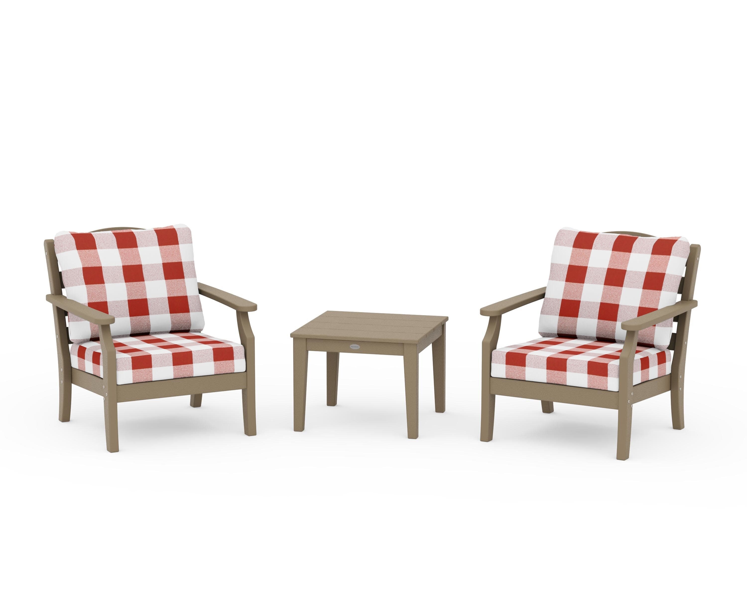 Savannah 3-Piece Deep Seating Set in Vintage Sahara / Buffalo Plaid Crimson