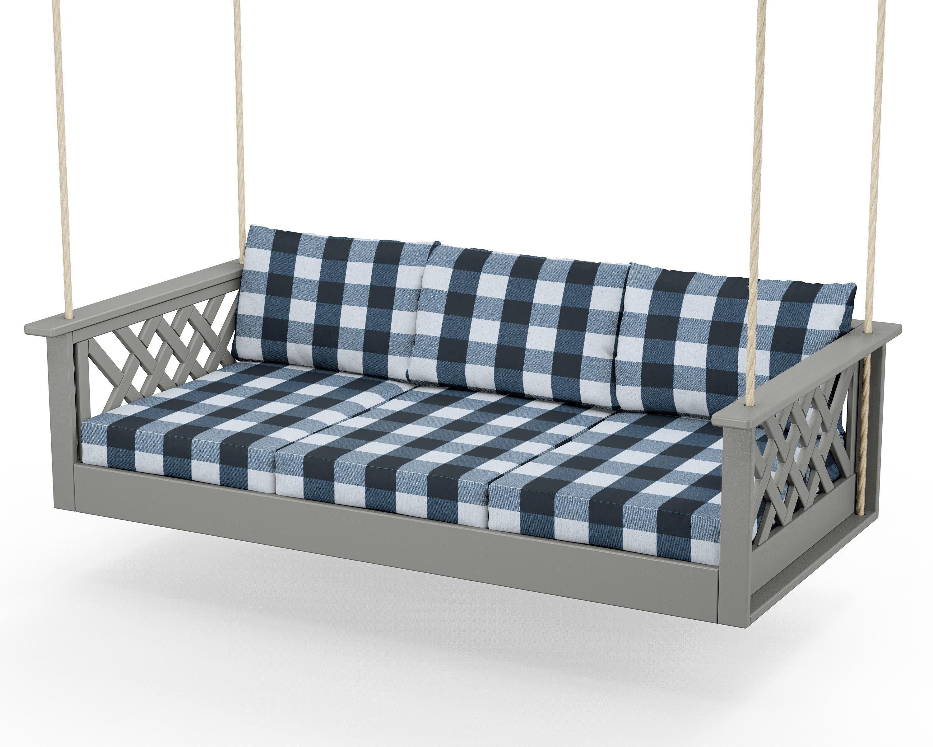 Wovendale Daybed Swing in Slate Grey / Buffalo Plaid Marine Indigo