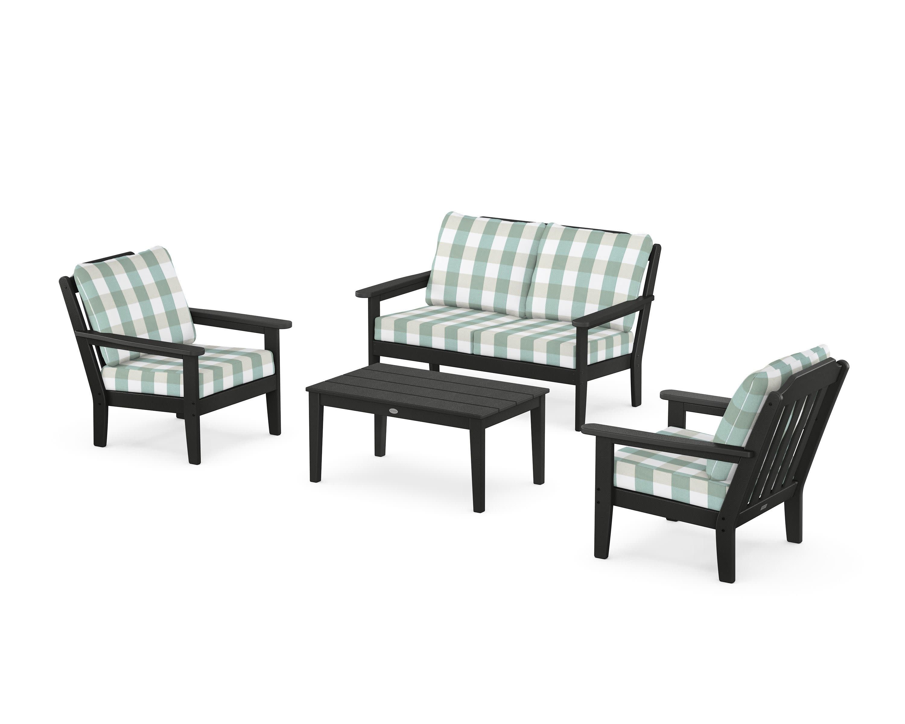 Cottage 4-Piece Deep Seating Set with Loveseat in Black / Buffalo Plaid Glacier Spa