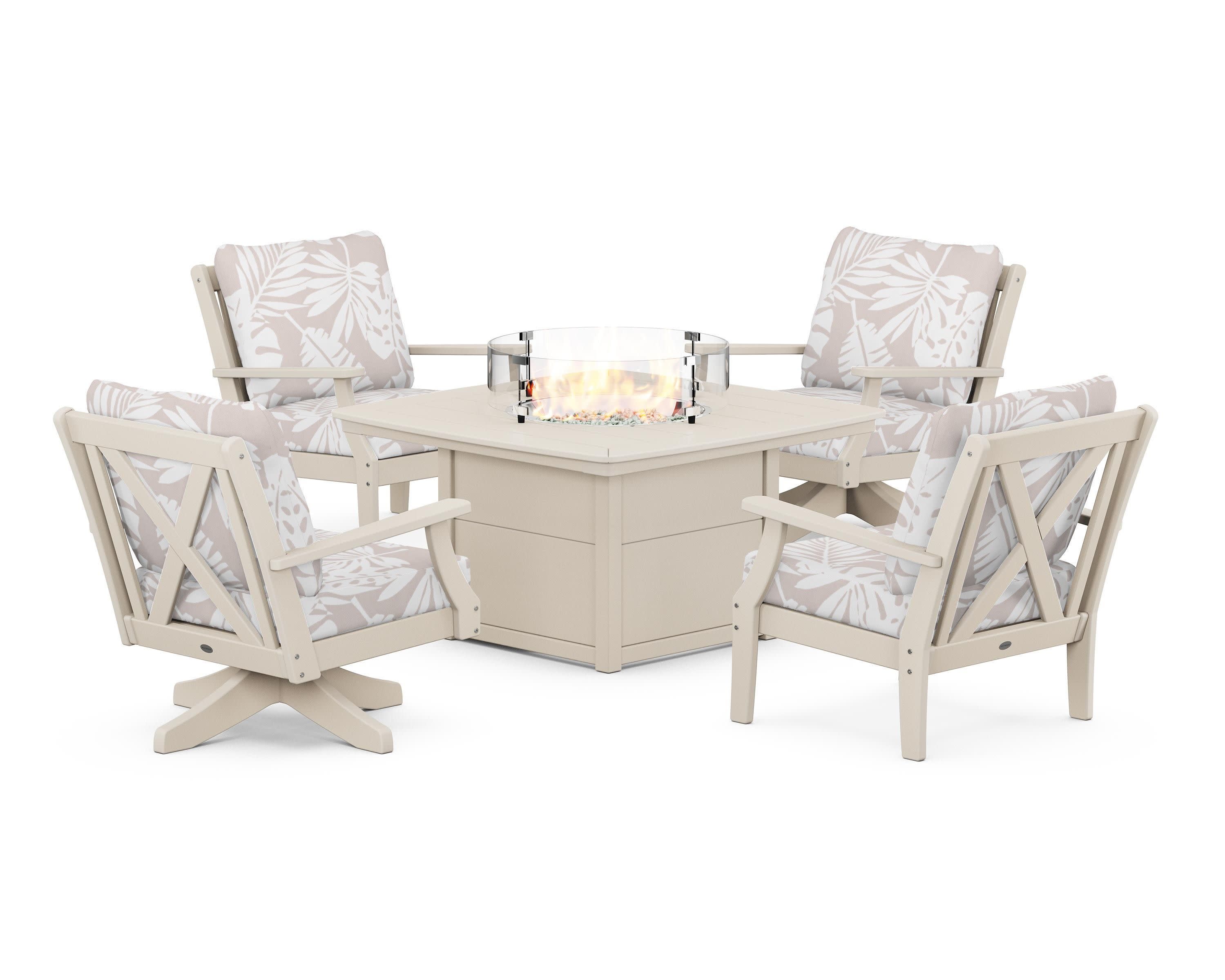 Braxton 5-Piece Deep Seating Set with Fire Table in Sand / Leaf Dune Burlap