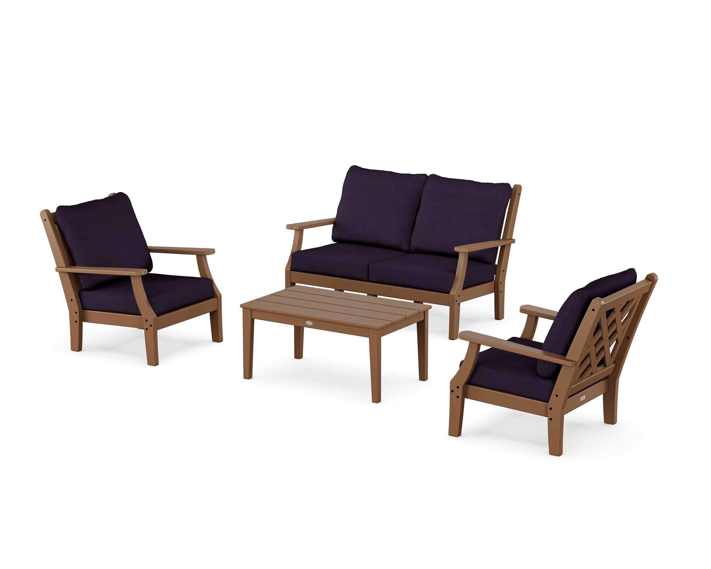 Wovendale 4-Piece Deep Seating Set with Loveseat in Teak / Navy Linen