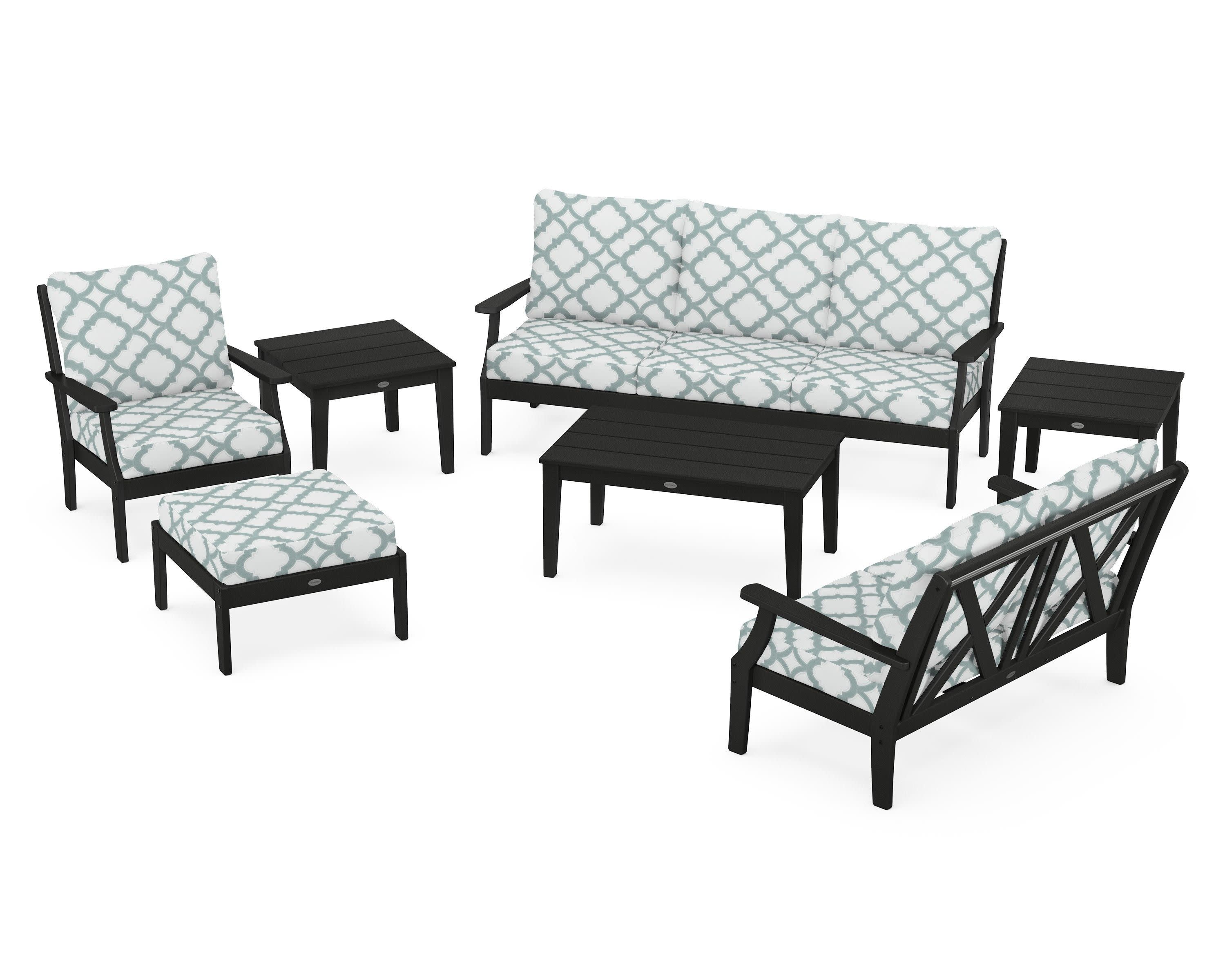 Braxton 7-Piece Deep Seating Set in Black / Trellis Glacier Spa