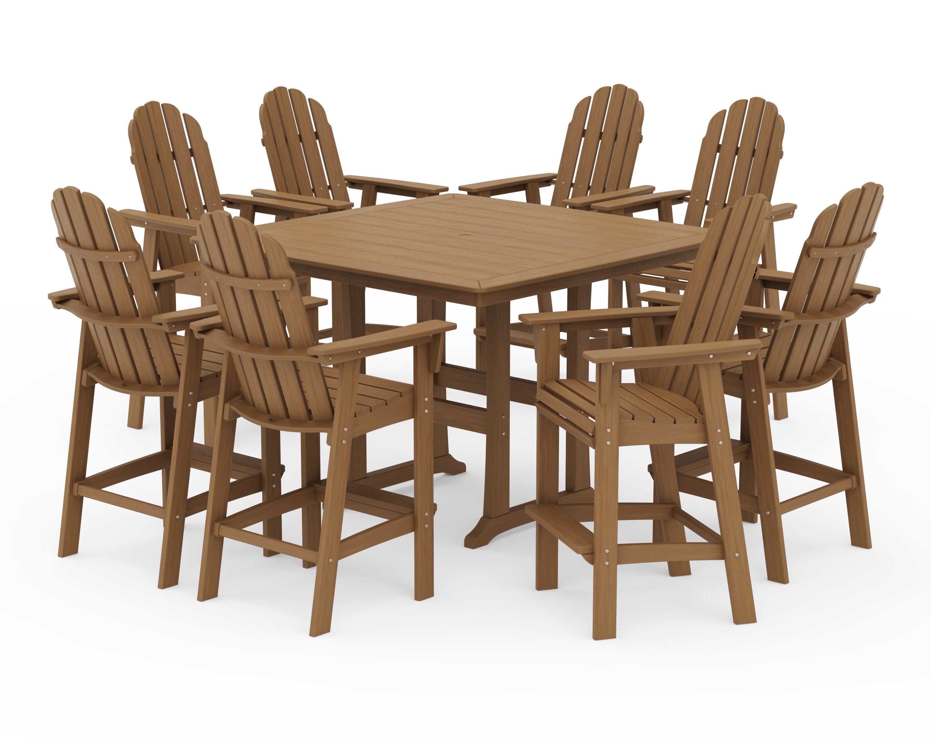 Vineyard Curveback Adirondack 9-Piece Trestle Bar Set in Natural