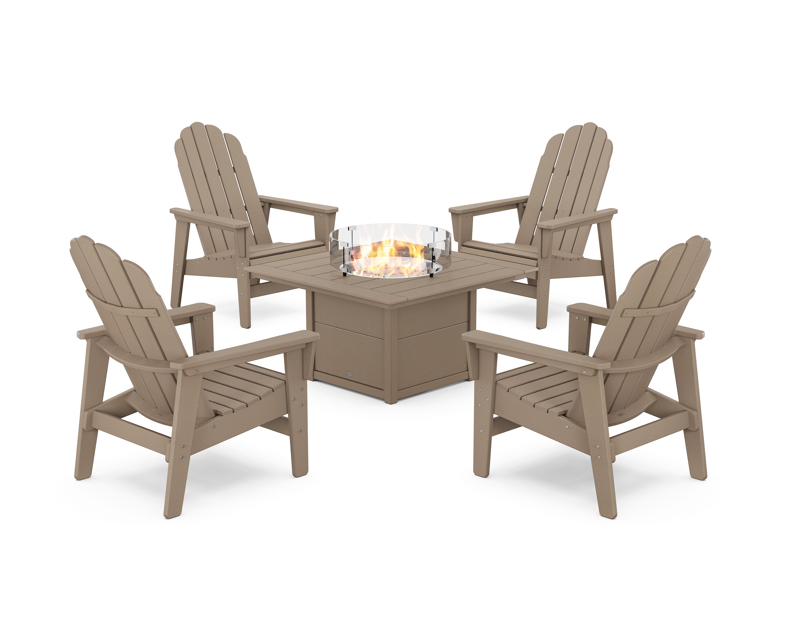 5-Piece Vineyard Grand Upright Adirondack Conversation Set with Fire Pit Table in Vintage Sahara