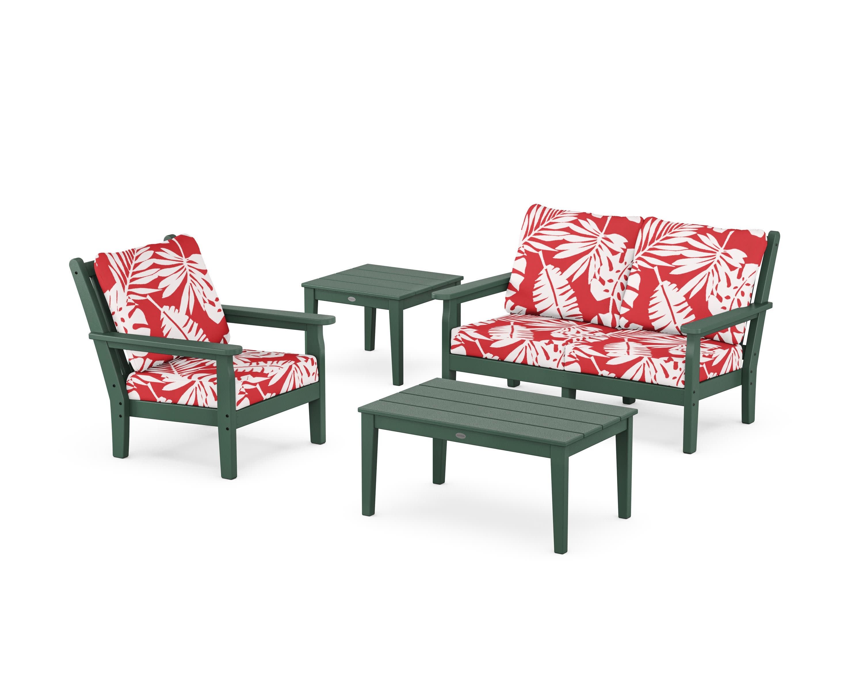 Chippendale 4-Piece Deep Seating Set in Green / Leaf Crimson