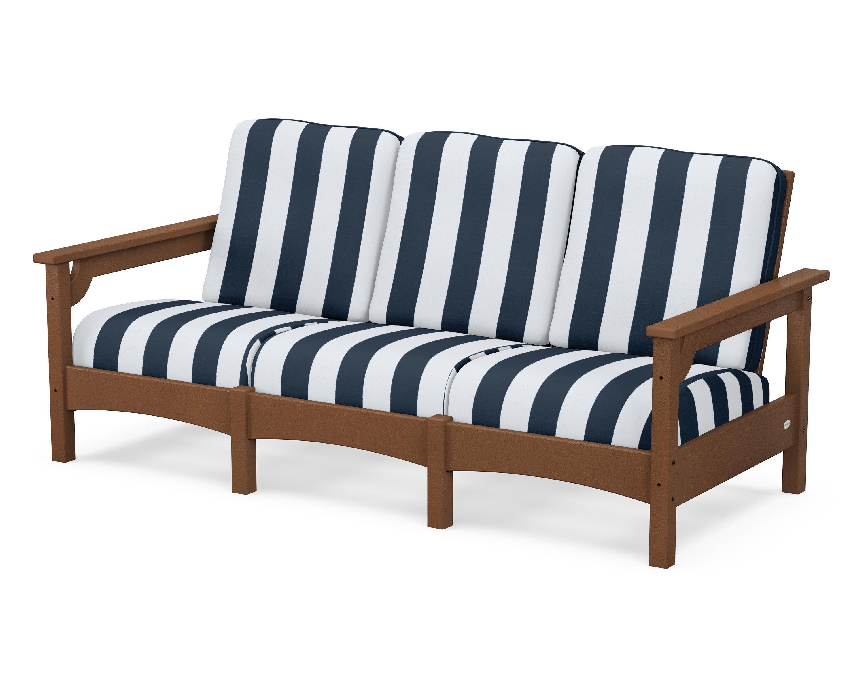 Club Sofa in Teak / Cabana Stripe Marine Indigo