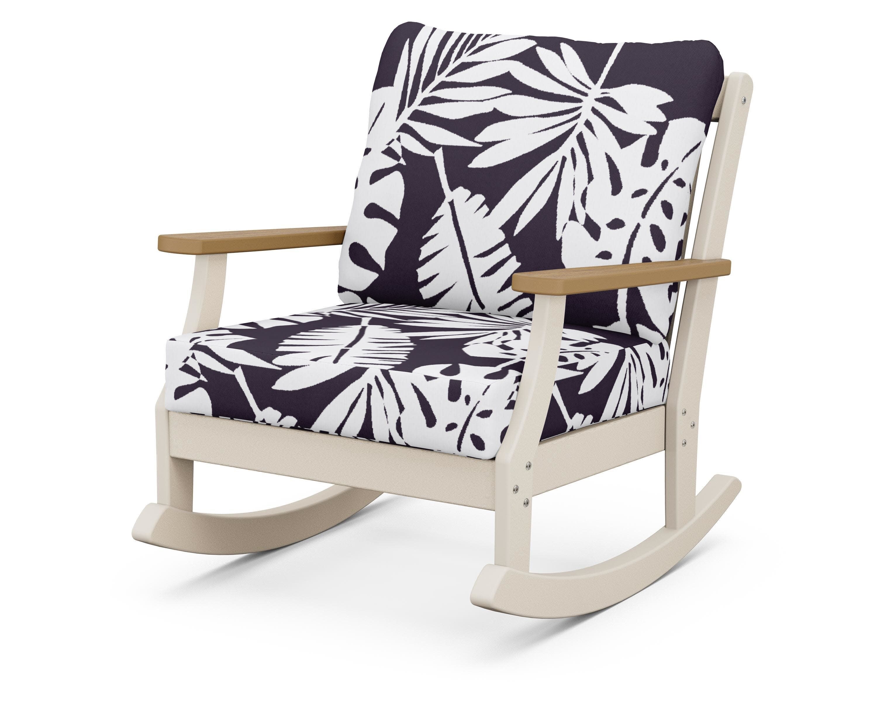 Braxton Deep Seating Rocking Chair in Sand / Natural / Leaf Navy