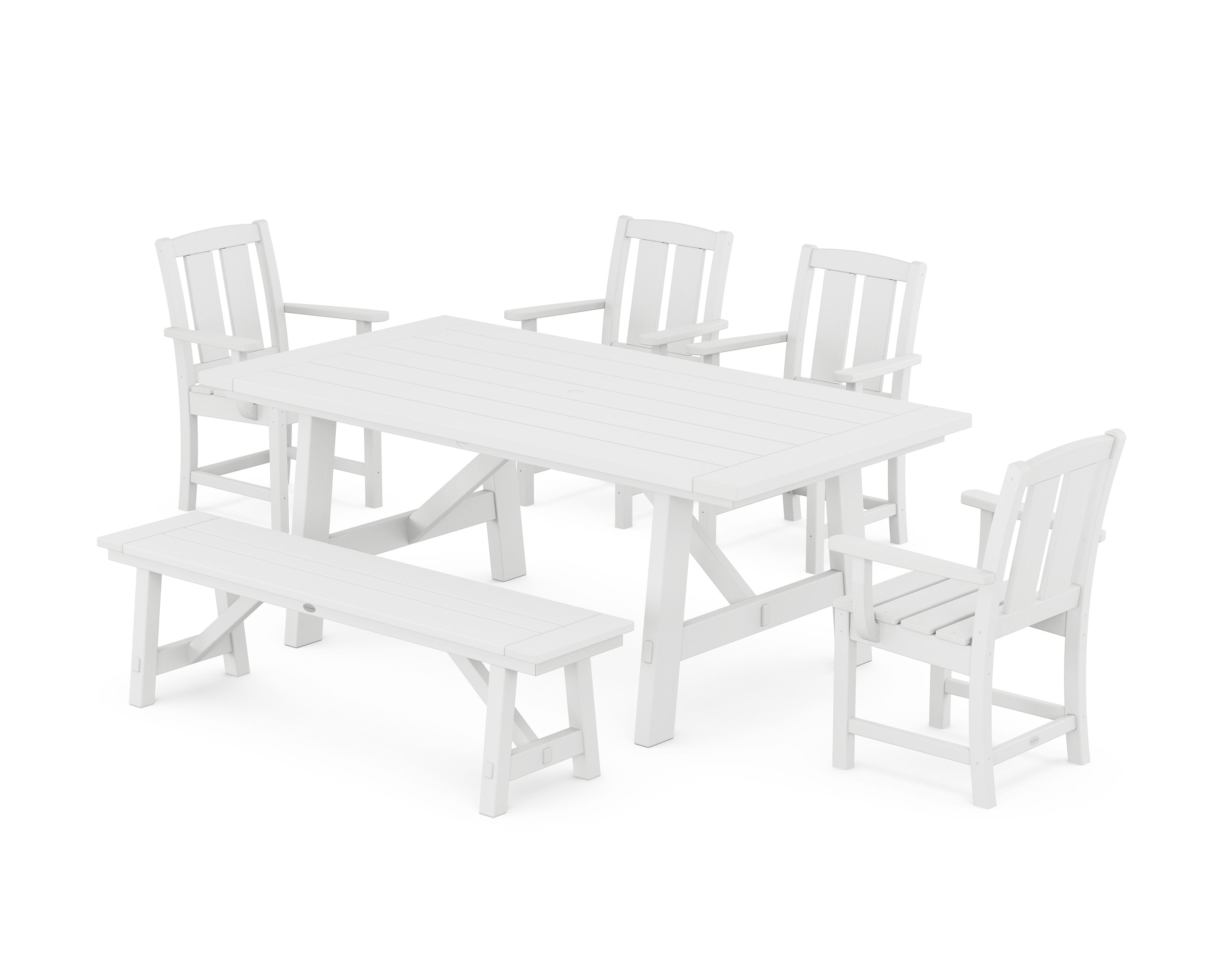Mission 6-Piece Rustic Farmhouse Dining Set with Bench in White