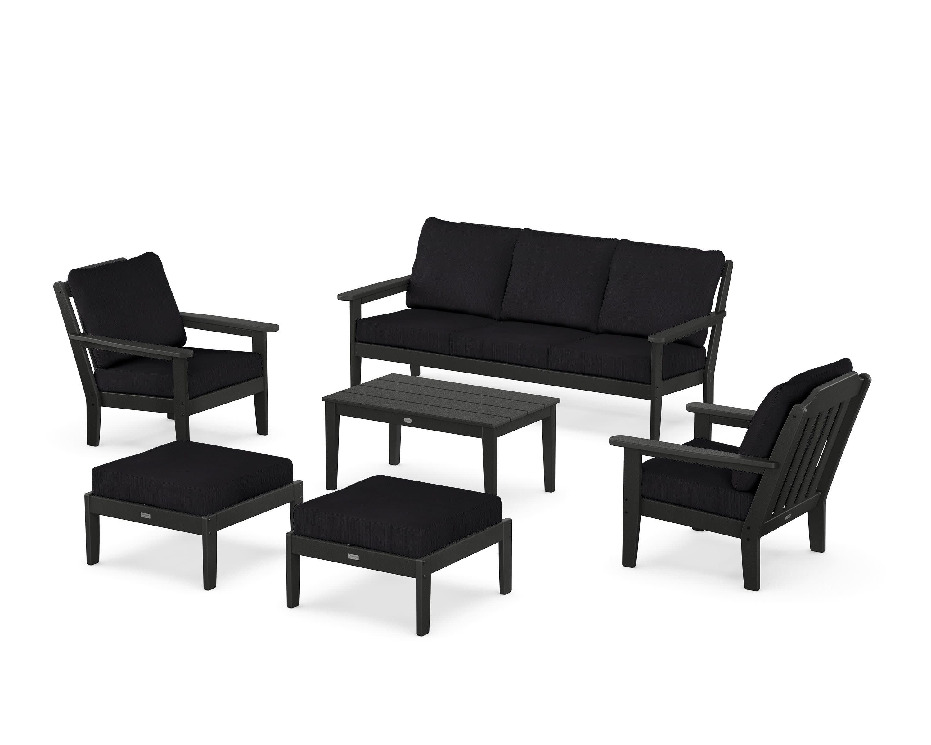 Cottage 6-Piece Lounge Sofa Set in Black / Midnight Linen
