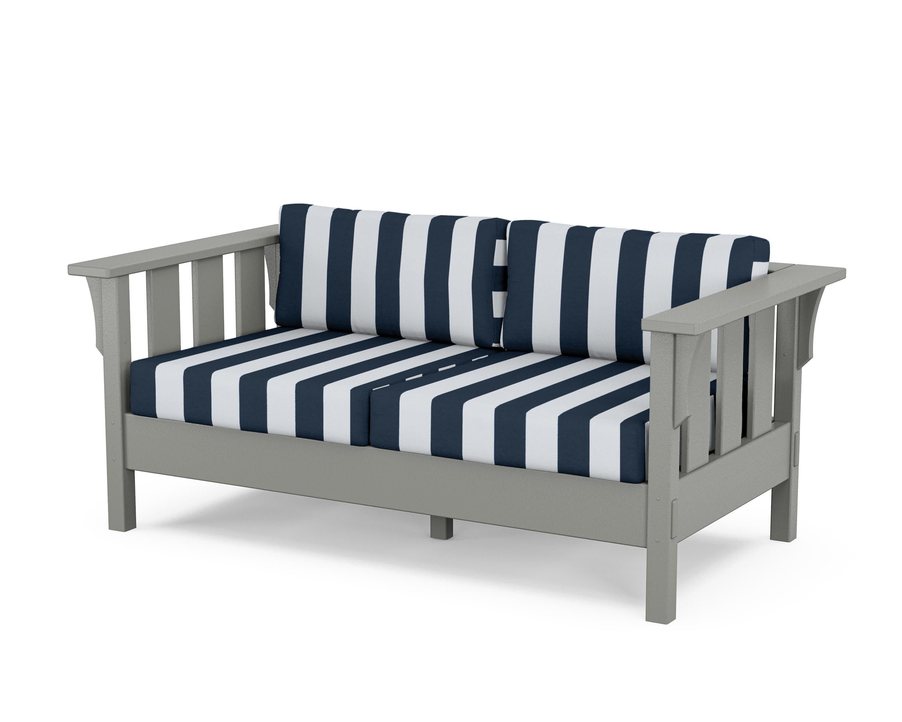 Acadia Deep Seating Loveseat in Slate Grey / Cabana Stripe Marine Indigo