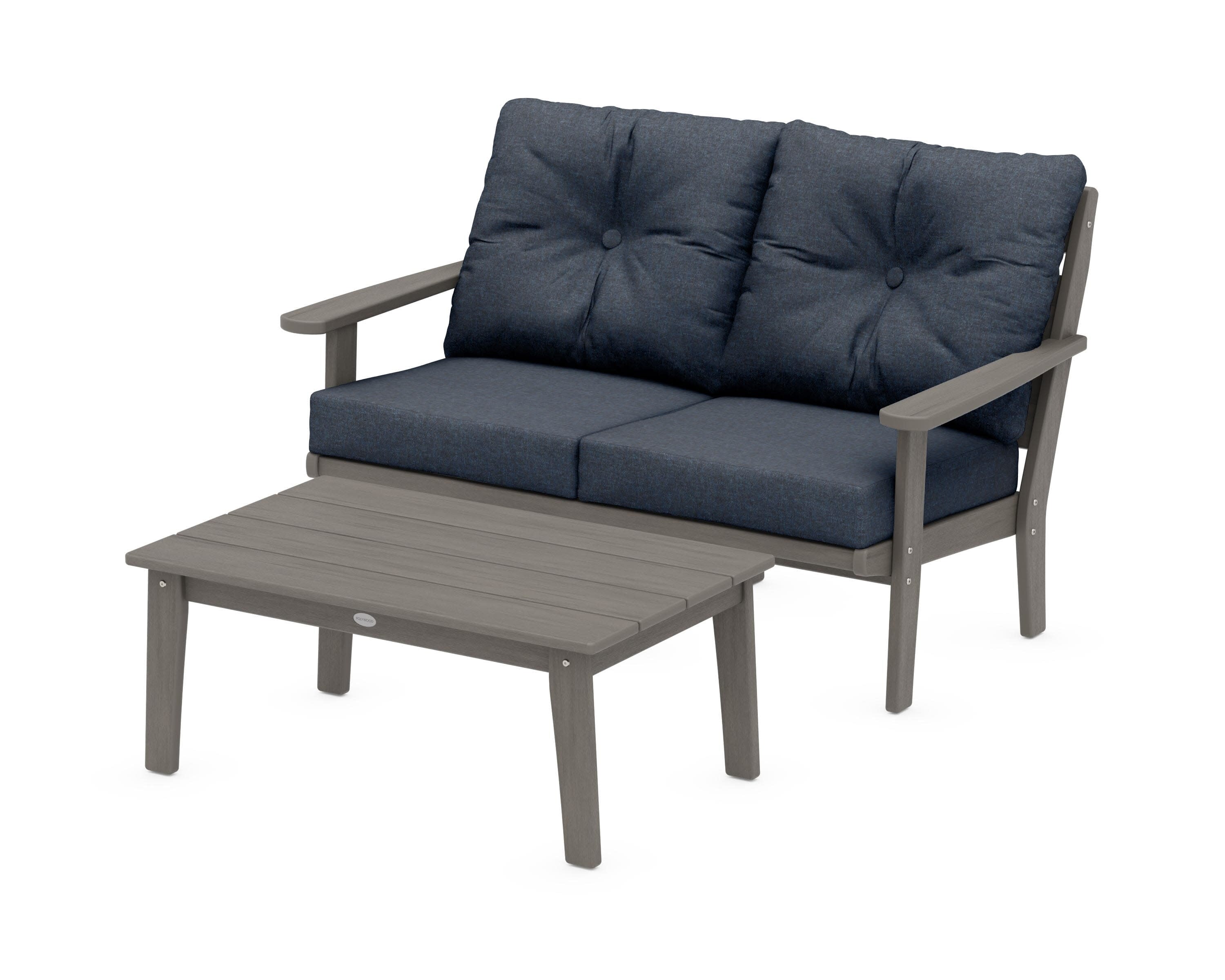 Lakeside 2-Piece Lounge Loveseat Set in Driftwood / Marine Indigo