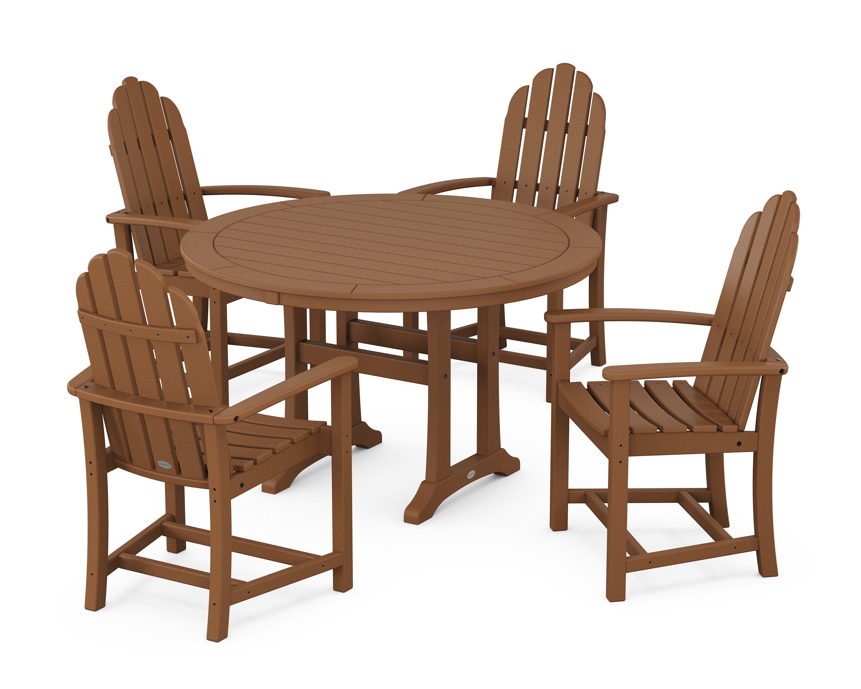 Classic Adirondack 5-Piece Round Dining Set with Trestle Legs in Teak