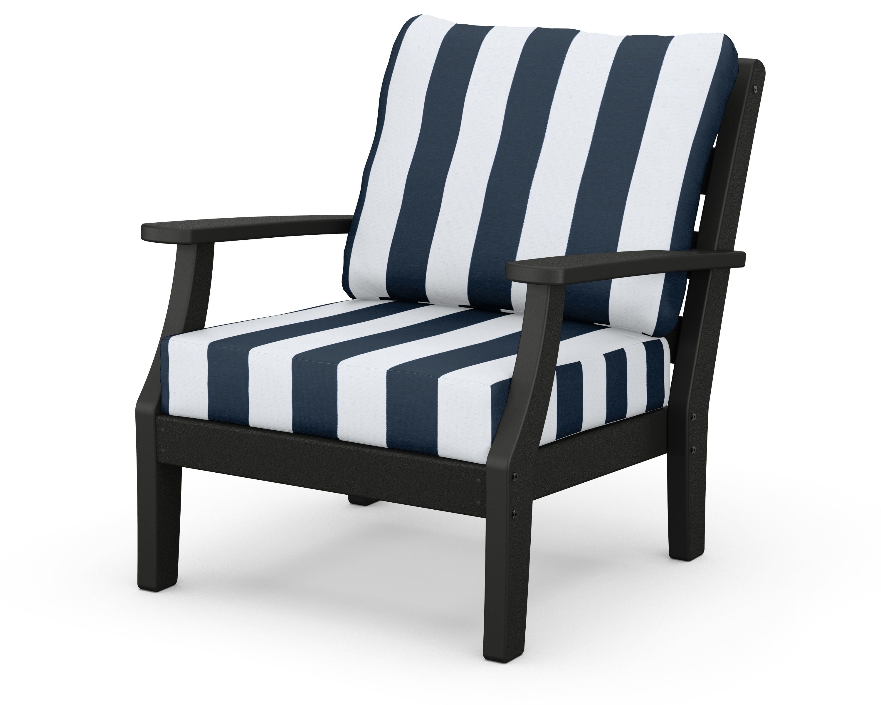 Chesapeake Deep Seating Chair in Black / Cabana Stripe Marine Indigo