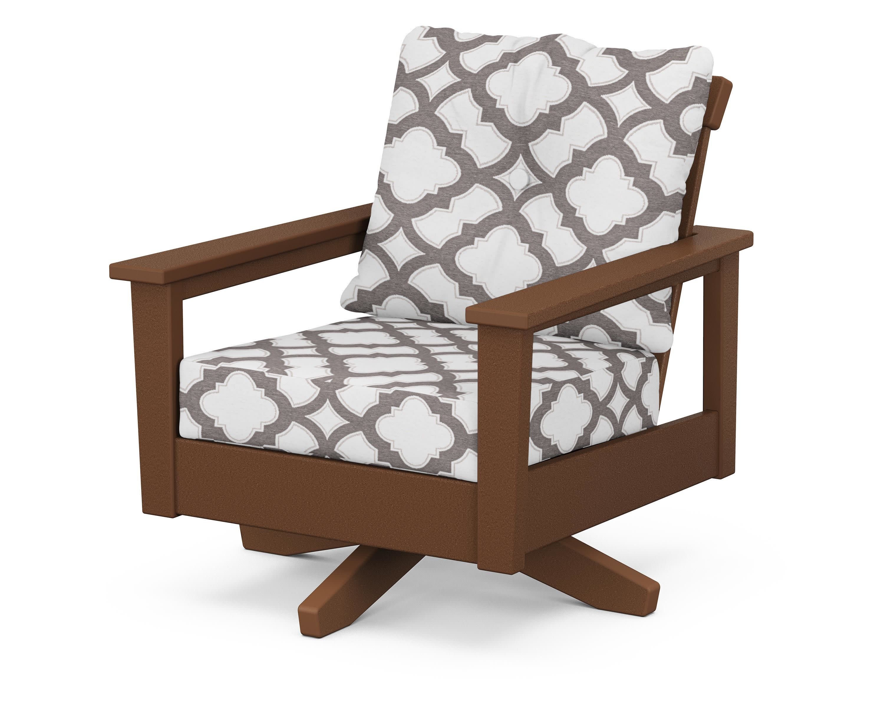 Prescott Deep Seating Swivel Chair in Teak / Trellis Grey Mist