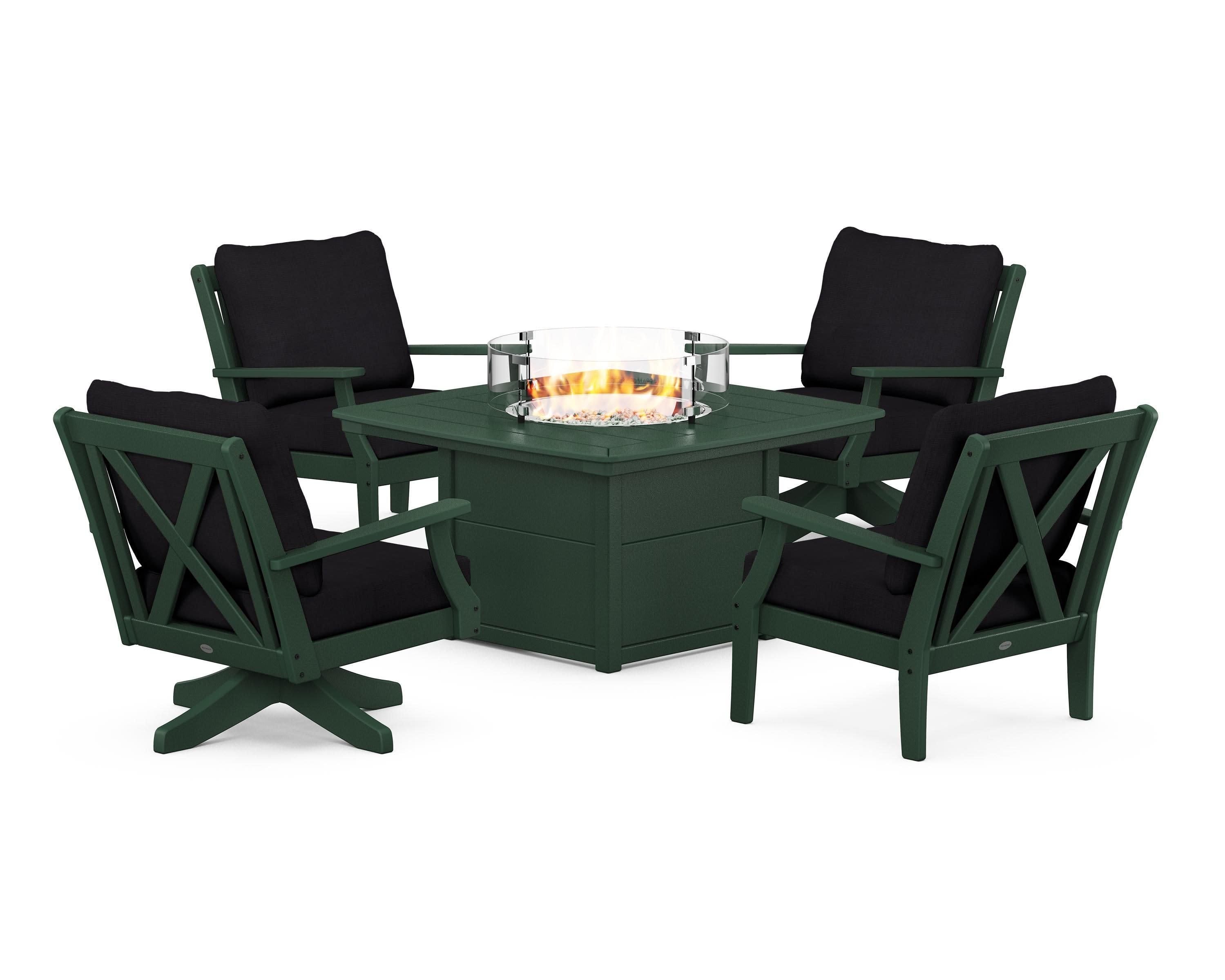 Braxton 5-Piece Deep Seating Set with Fire Table in Green / Midnight Linen