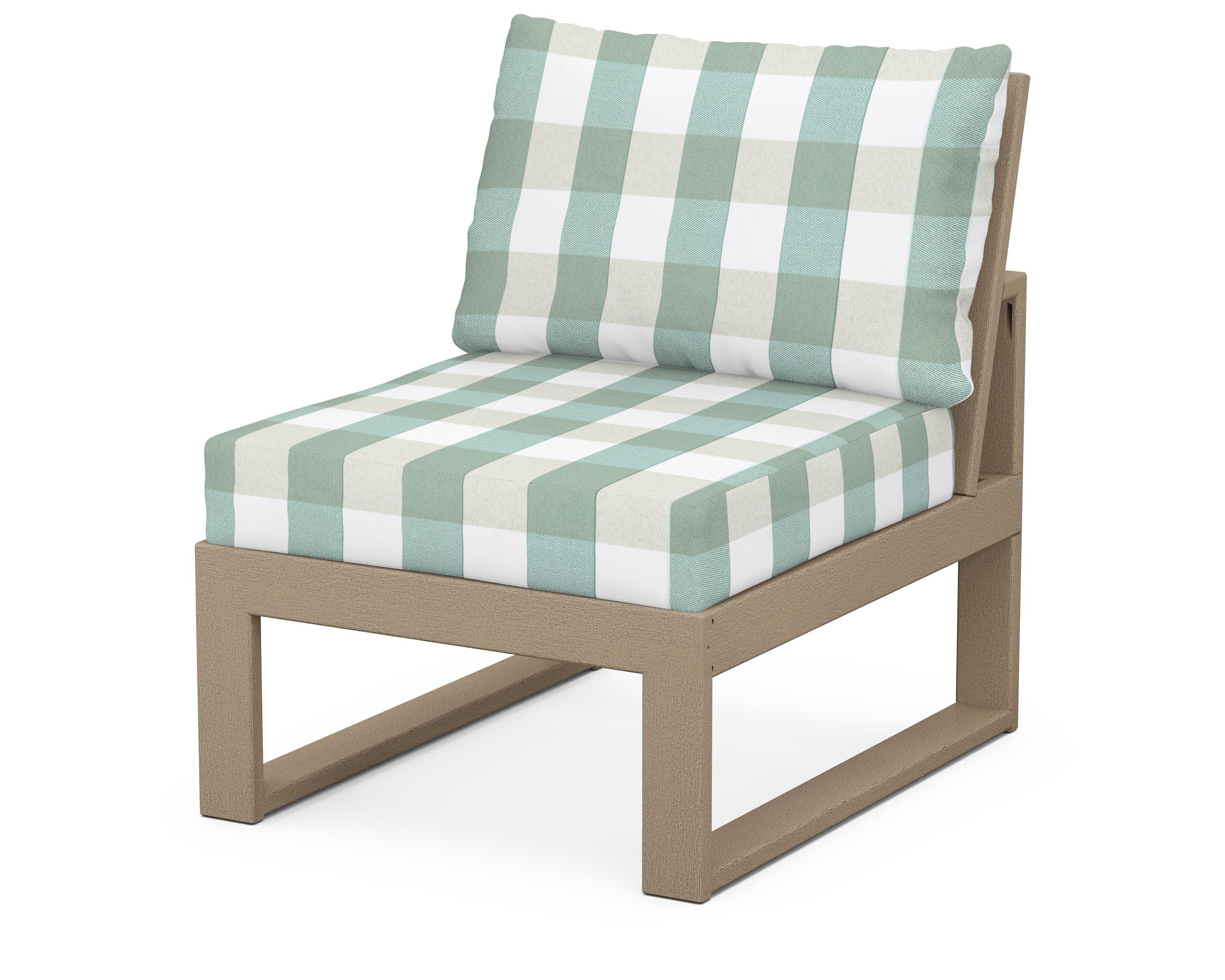 Modular Armless Chair in Vintage Sahara / Buffalo Plaid Glacier Spa