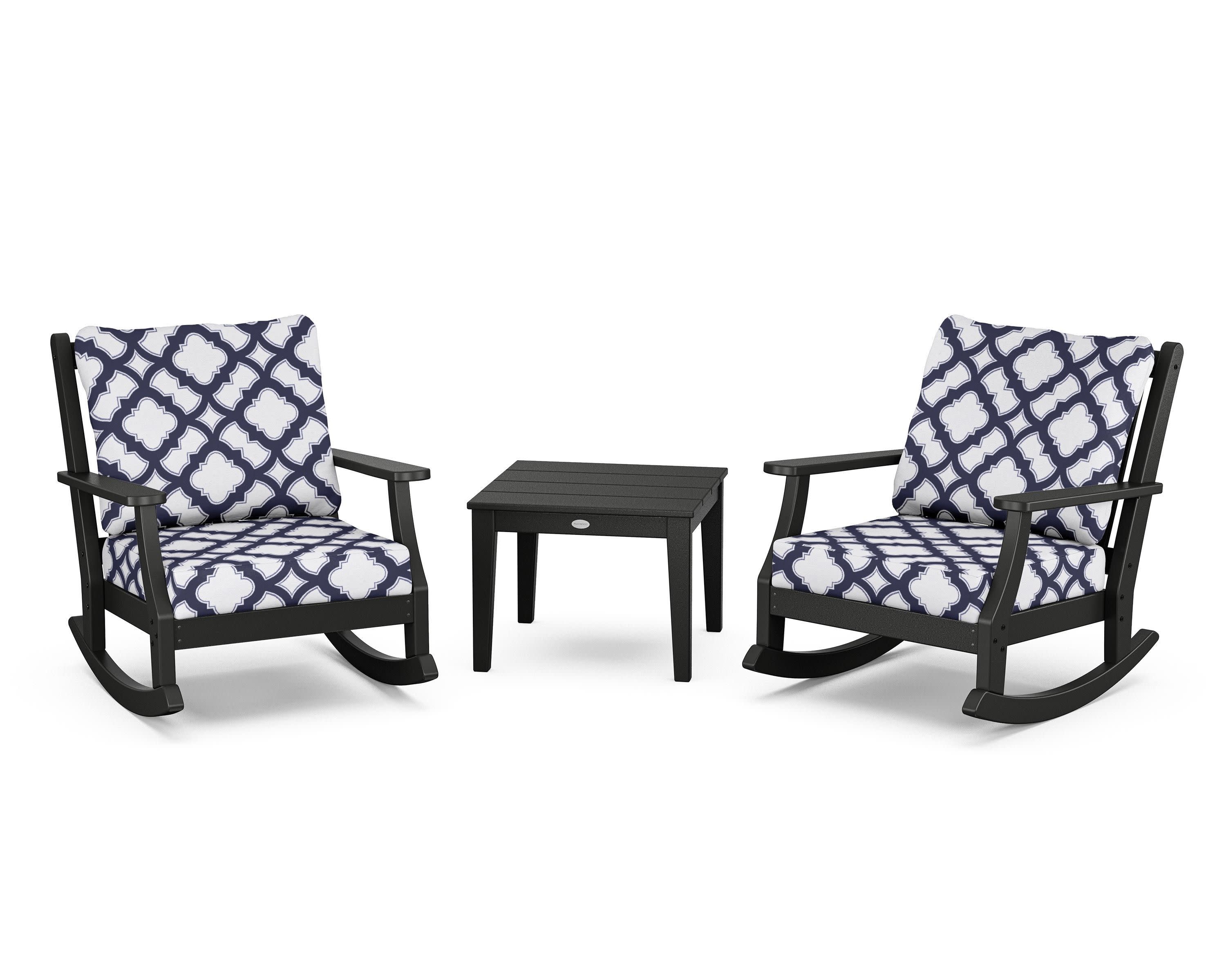 Wovendale 3-Piece Deep Seating Rocker Set in Black / Trellis Navy