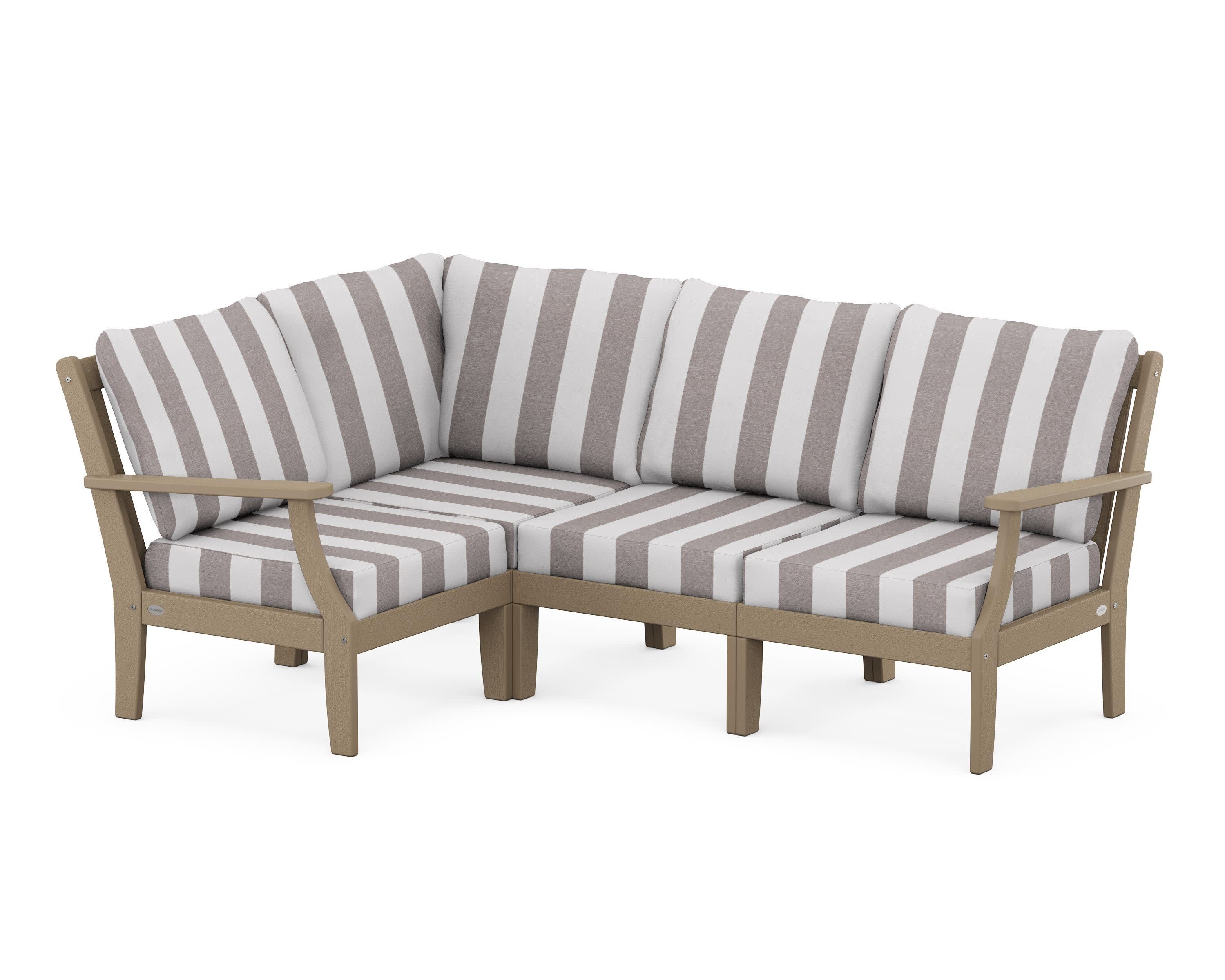Braxton Modular 4-Piece Deep Seating Set in Vintage Sahara / Cabana Stripe Grey Mist