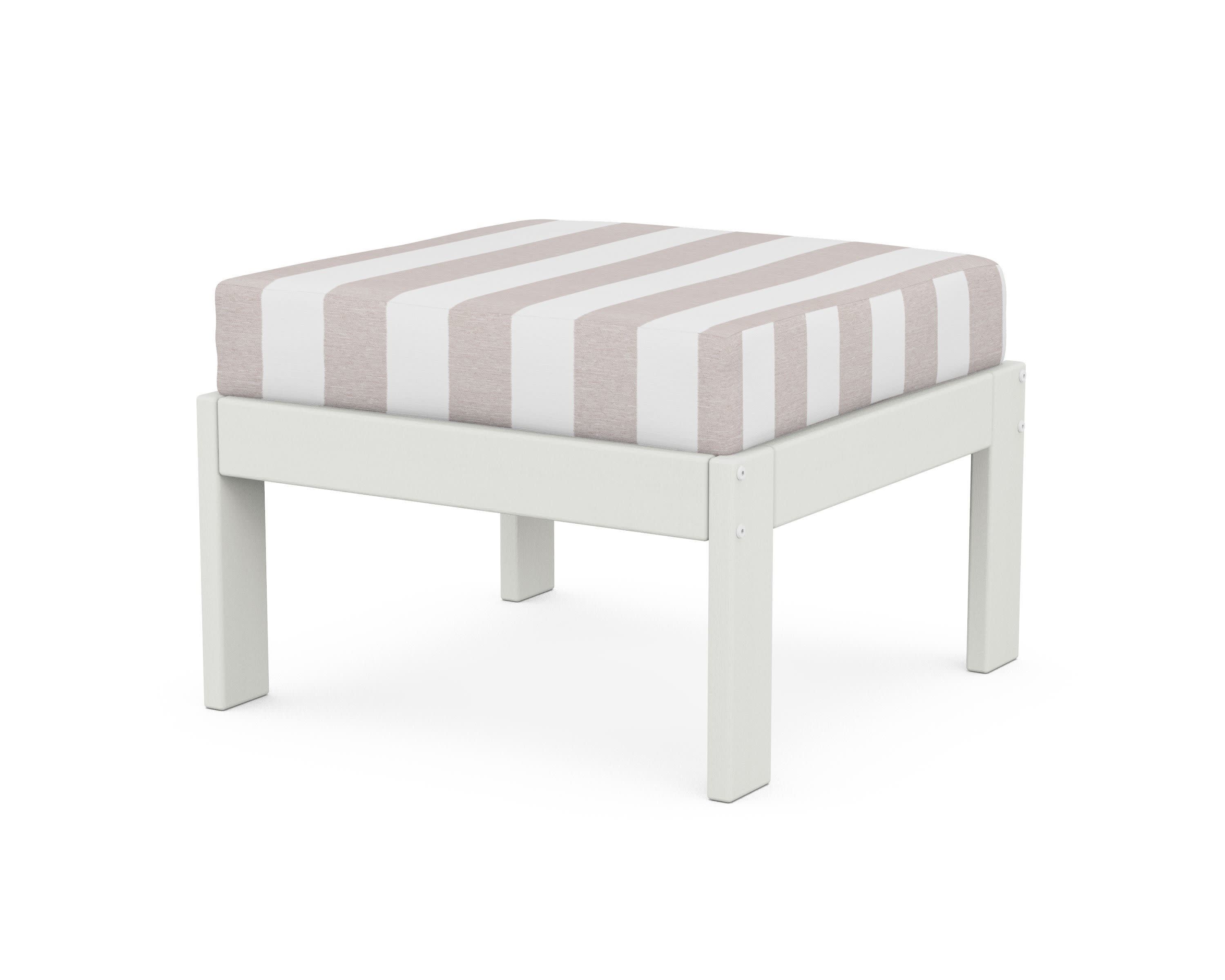 Vineyard Modular Ottoman in Vintage White / Cabana Stripe Dune Burlap
