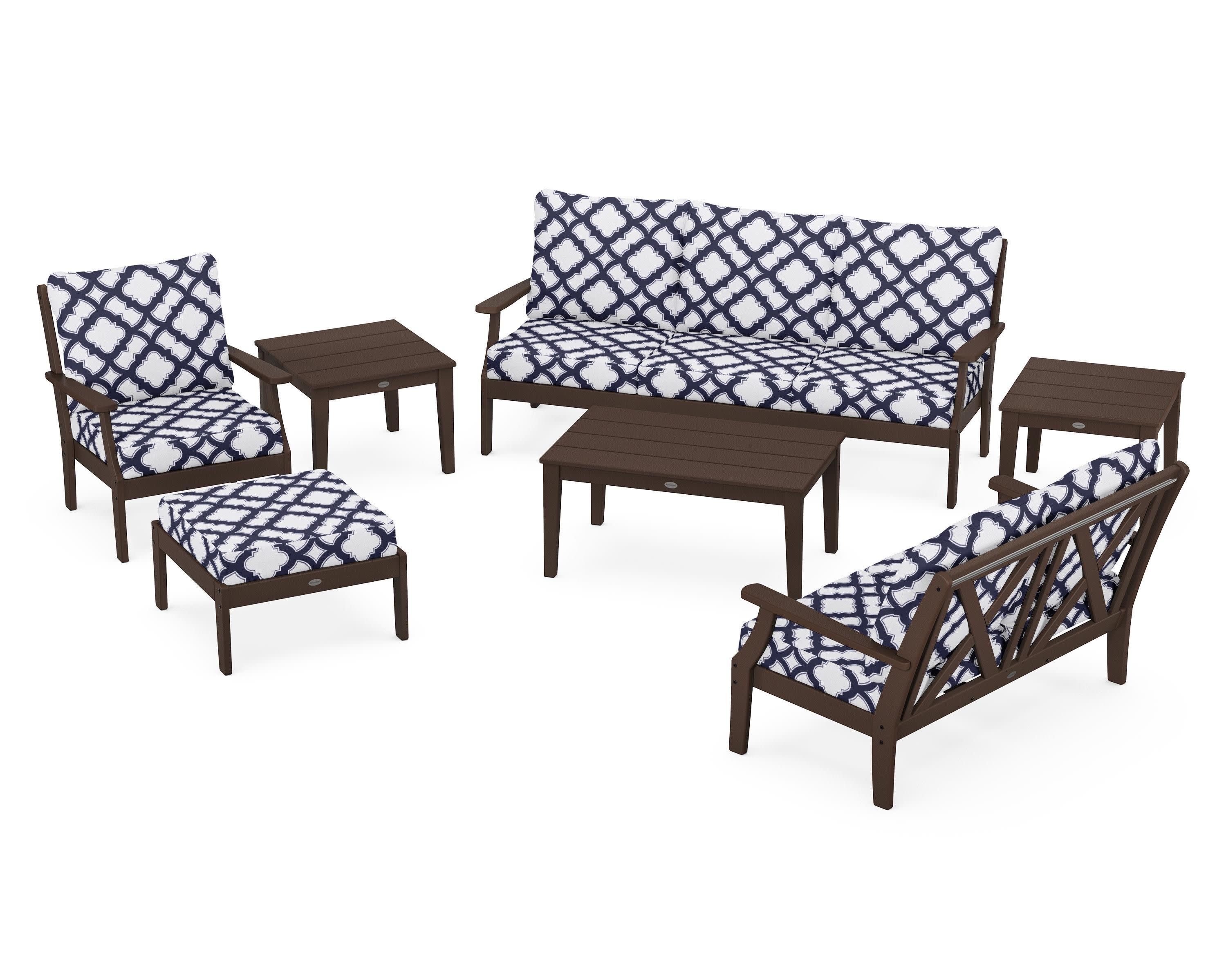 Braxton 7-Piece Deep Seating Set in Mahogany / Trellis Navy