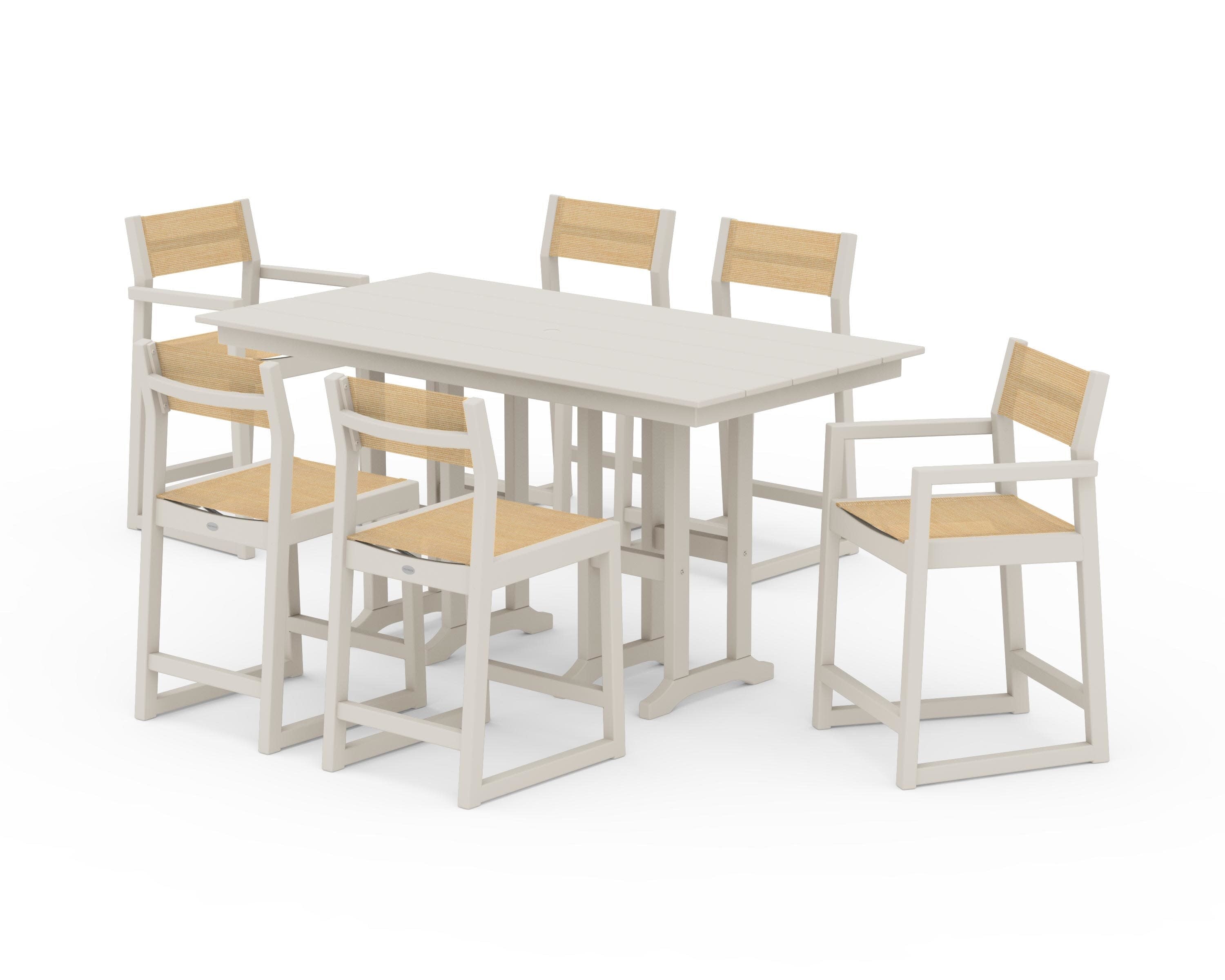 EDGE Sling 7-Piece Farmhouse Counter Set in Sand / Dupioni Apricot Sling