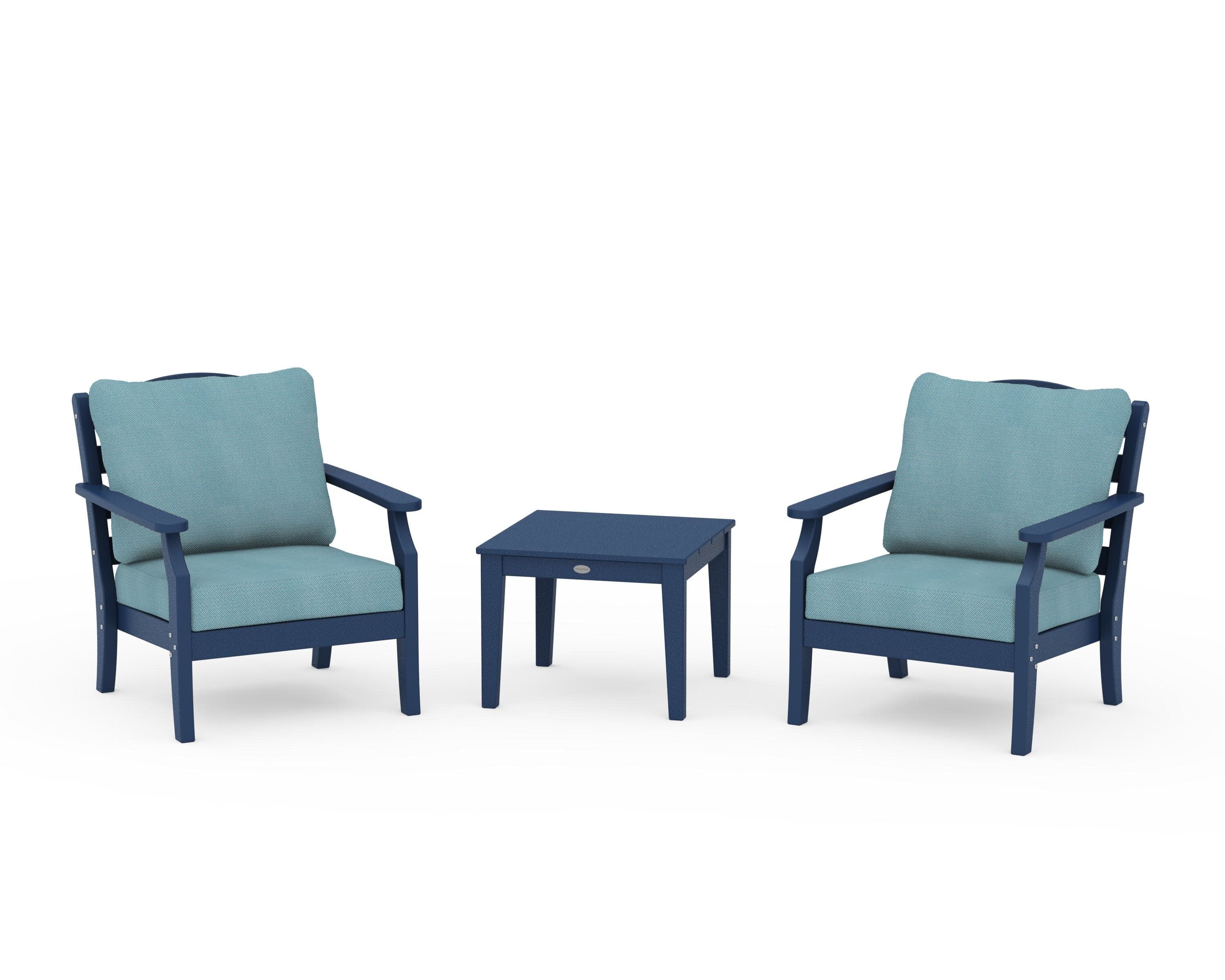 Savannah 3-Piece Deep Seating Set in Navy / Lattice Sky Blue