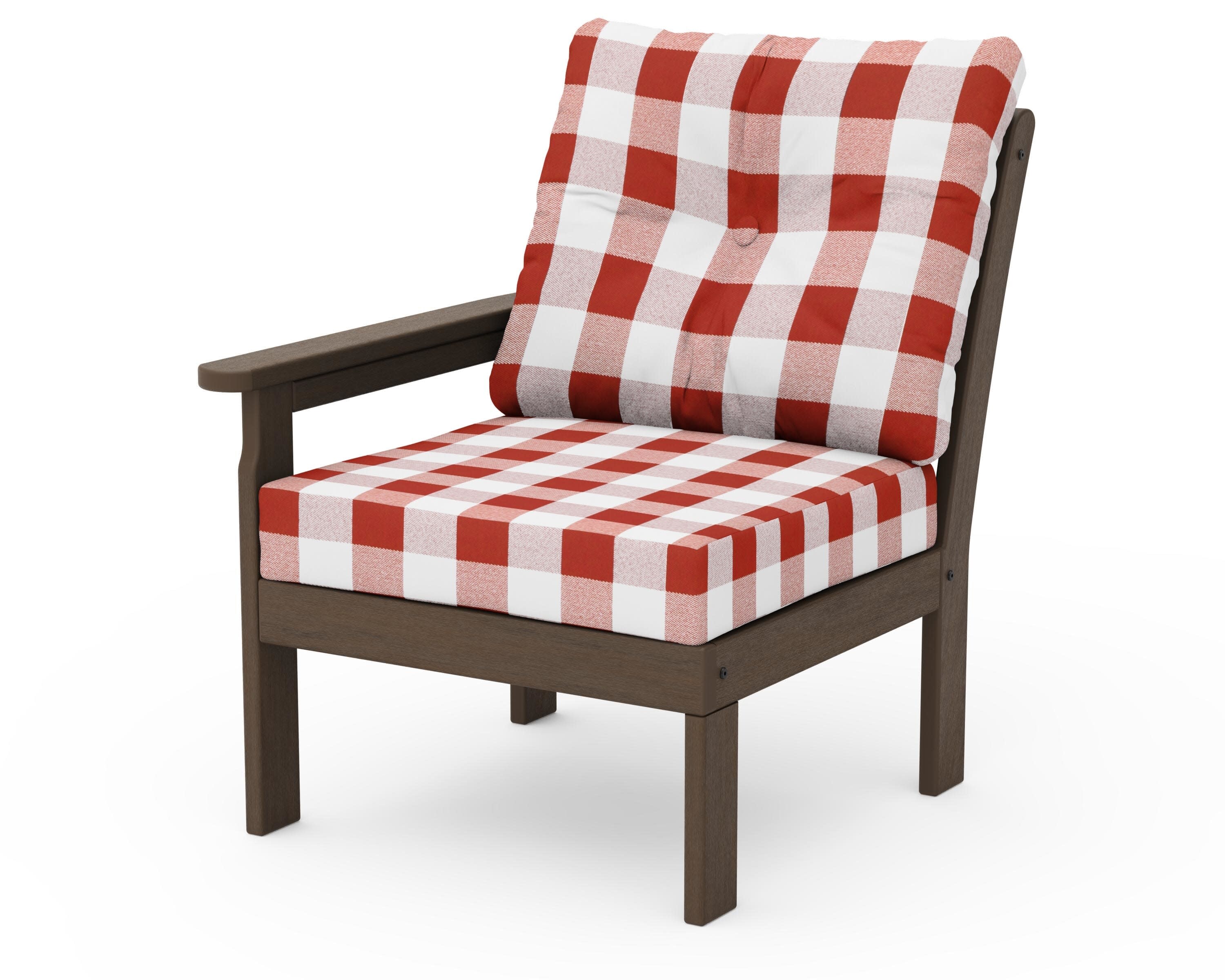 Vineyard Modular Left Arm Chair in Kona / Buffalo Plaid Crimson