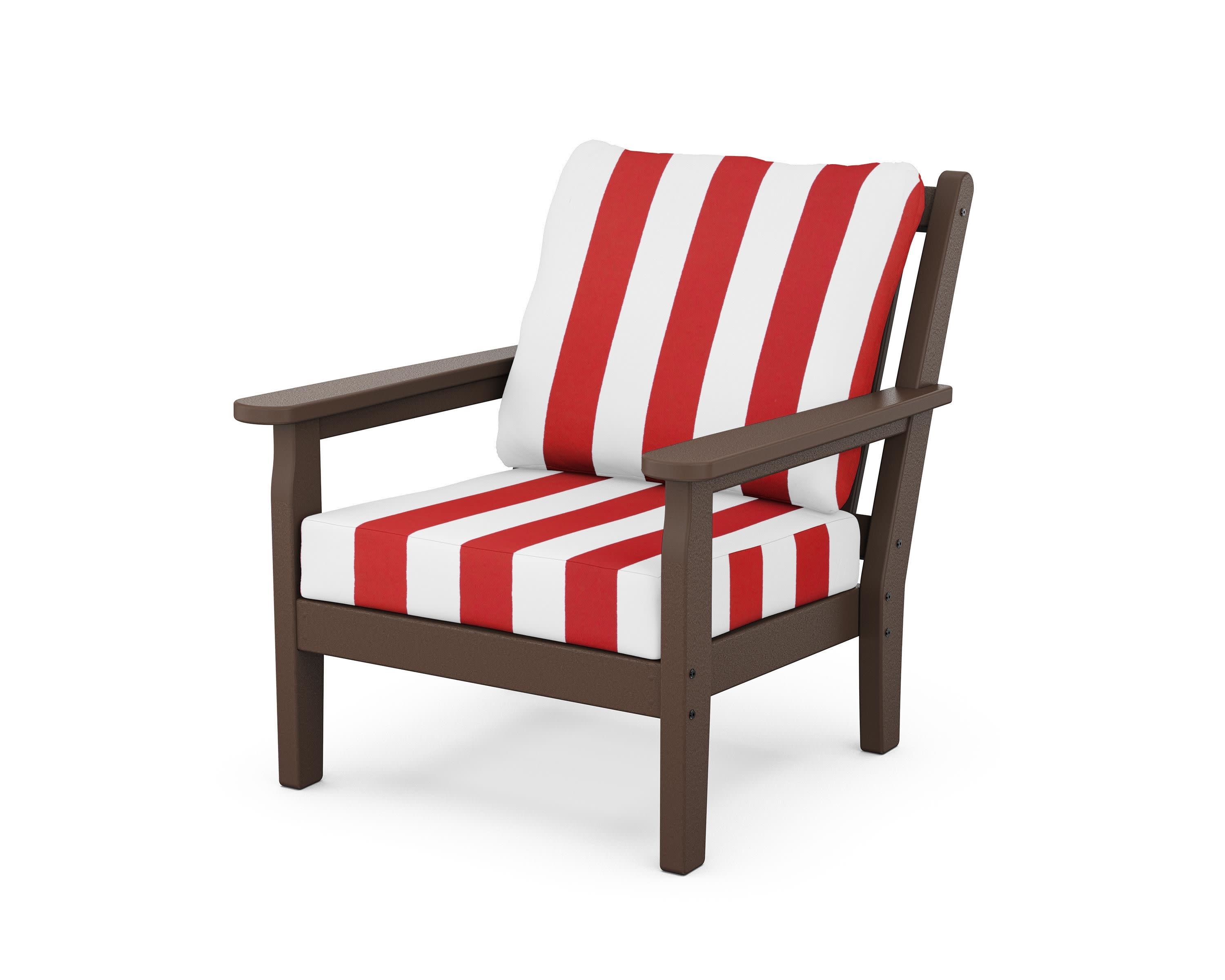 Chippendale Deep Seating Chair in Mahogany / Cabana Stripe Crimson