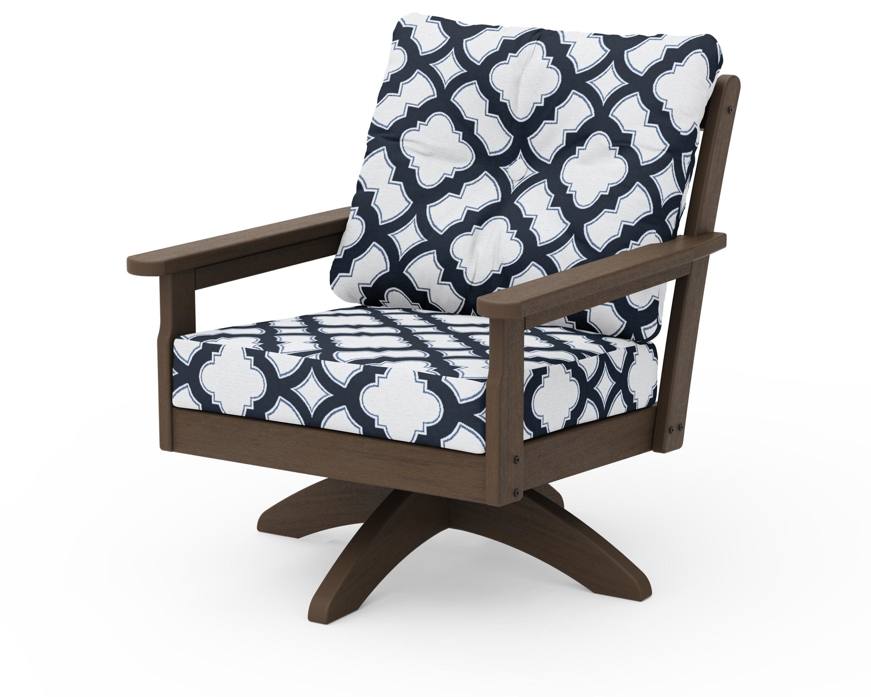 Vineyard Deep Seating Swivel Chair in Kona / Trellis Marine Indigo