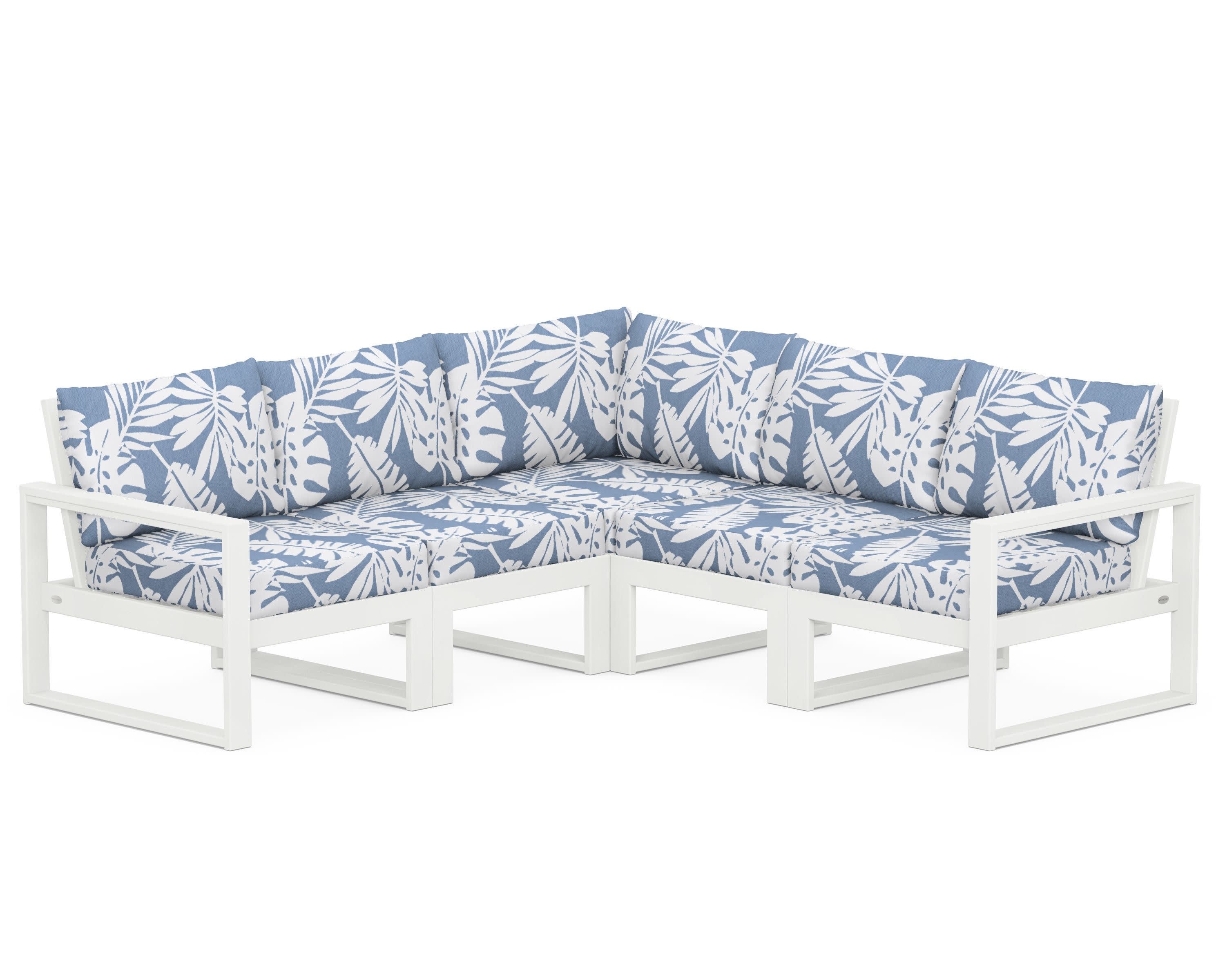 EDGE 5-Piece Modular Deep Seating Set in Vintage White / Leaf Sky Blue
