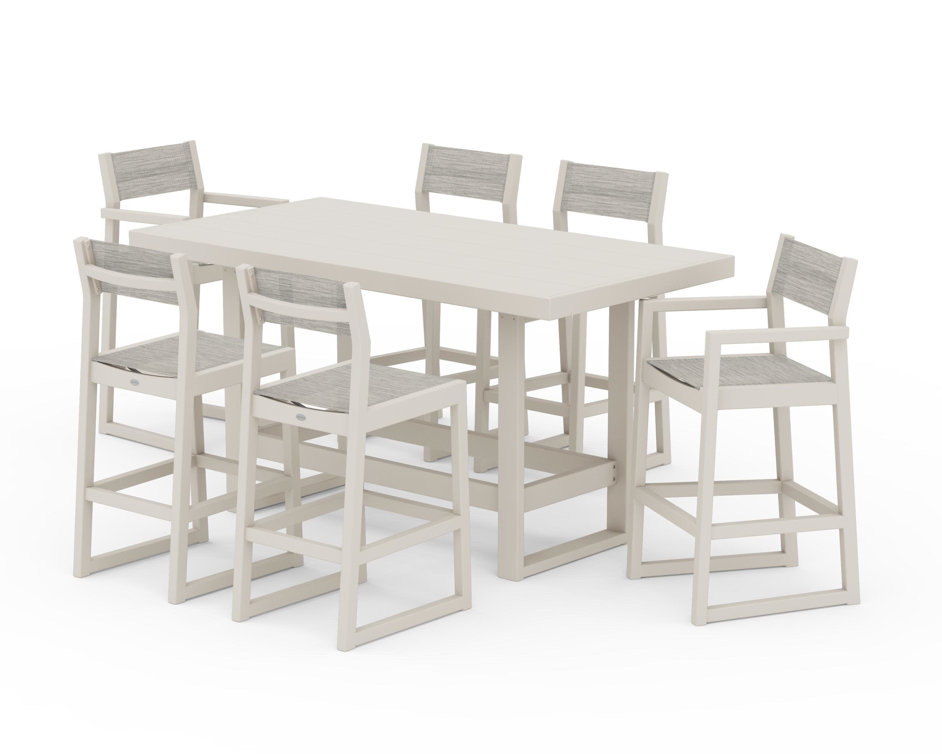 EDGE Sling 7-Piece Bar Table Set in Sand / Birch Sling