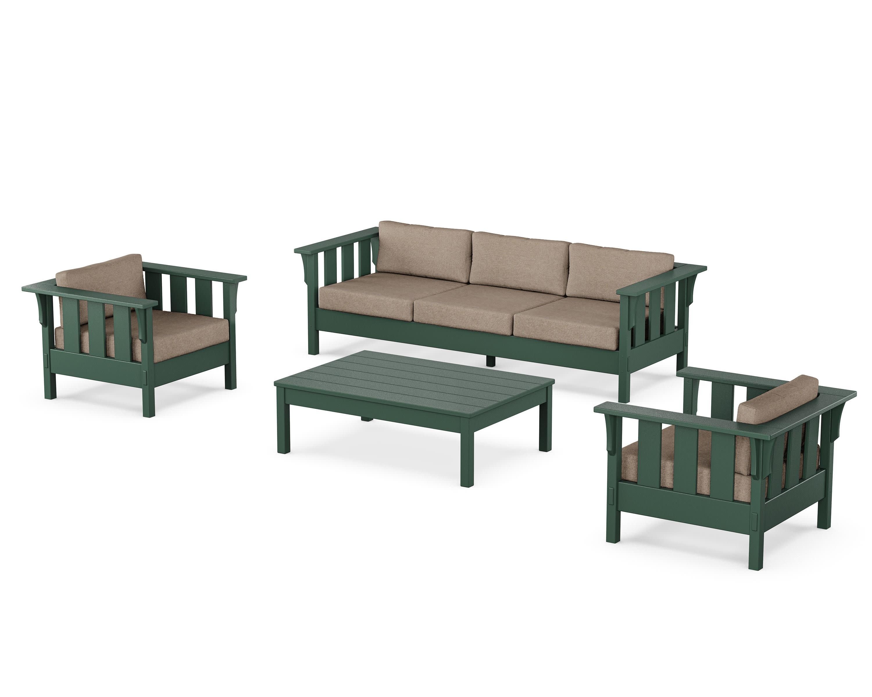 Acadia 4-Piece Deep Seating Set with Sofa in Green / Spiced Burlap