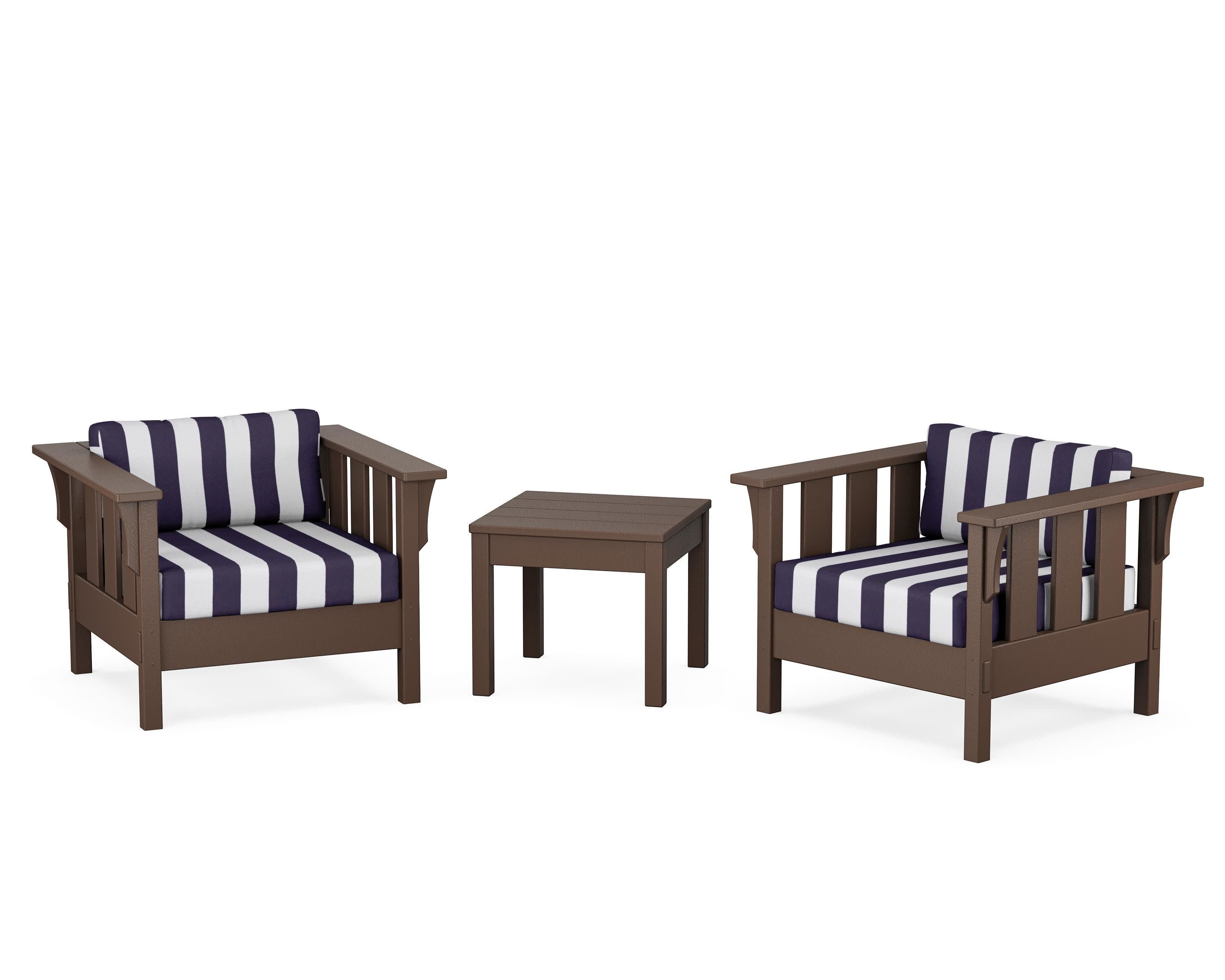 Acadia 3-Piece Deep Seating Set in Mahogany / Cabana Stripe Navy