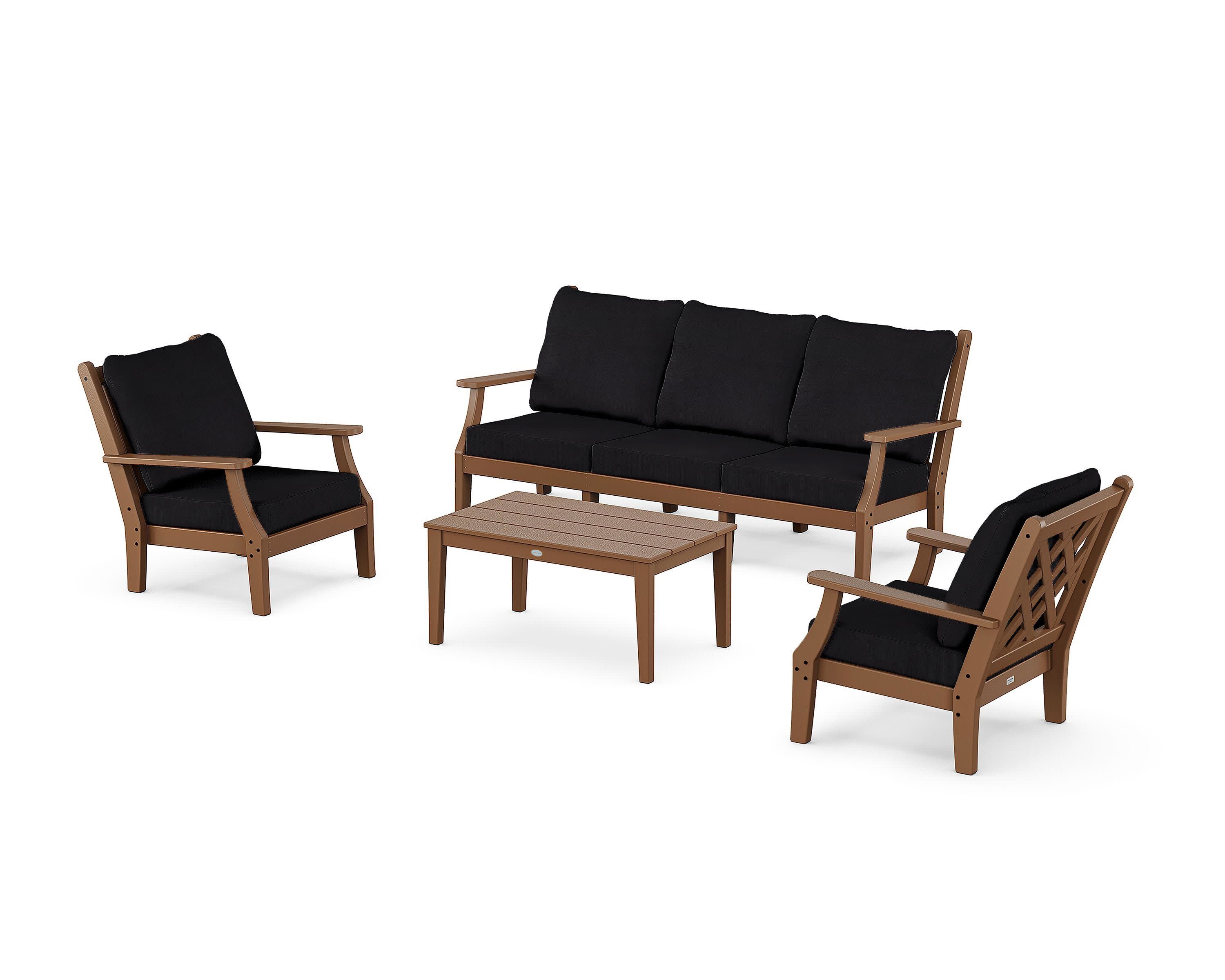 Wovendale 4-Piece Deep Seating Set with Sofa in Teak / Midnight Linen