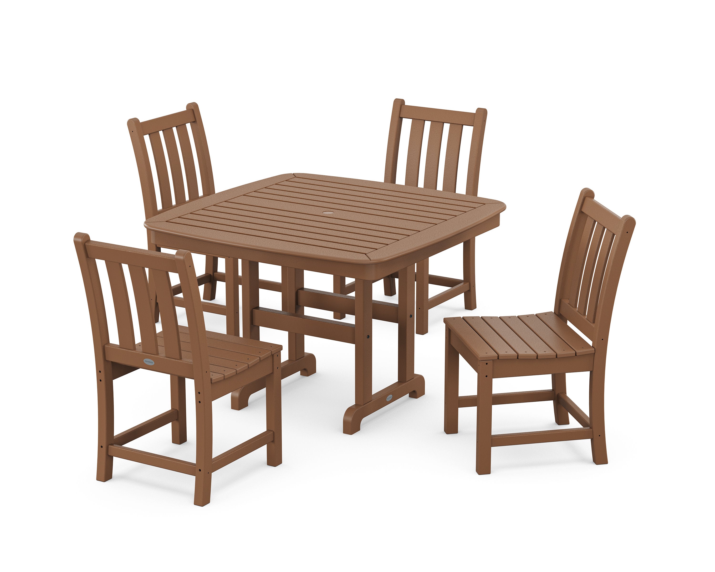 Traditional Garden Side Chair 5-Piece Dining Set with Trestle Legs in Teak