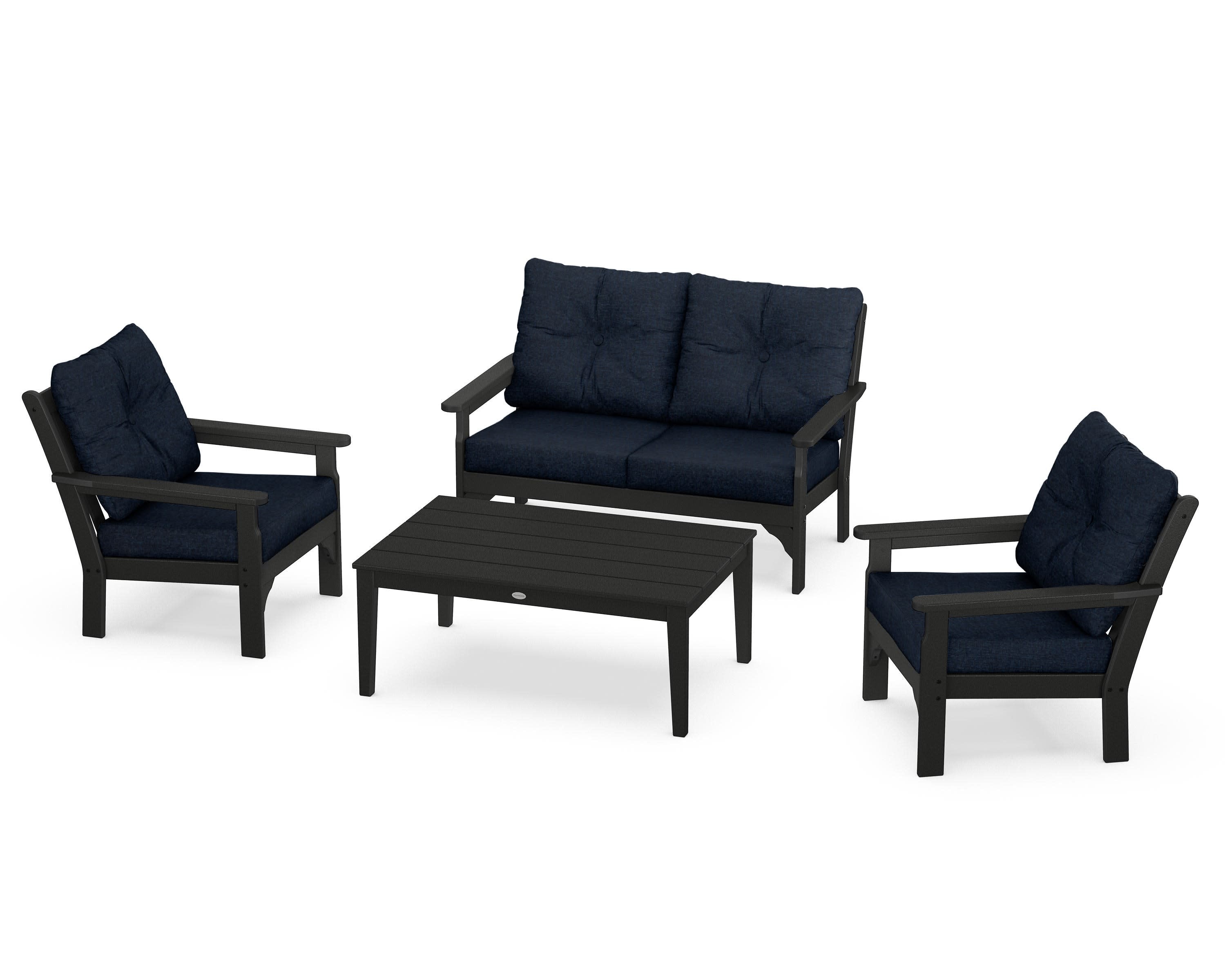 Vineyard 4-Piece Deep Seating Set in Black / Marine Indigo