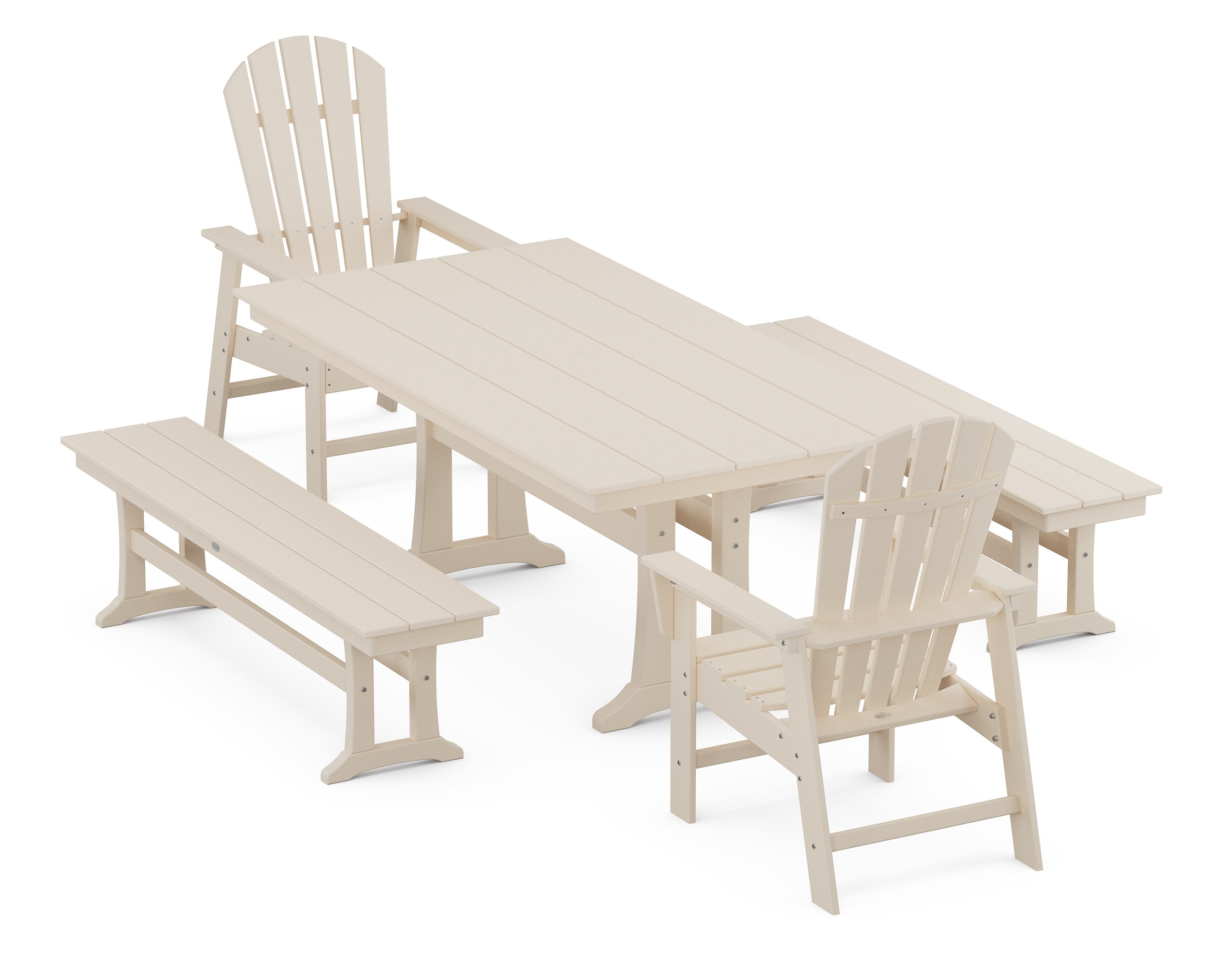 South Beach 5-Piece Farmhouse Dining Set With Trestle Legs in Sand