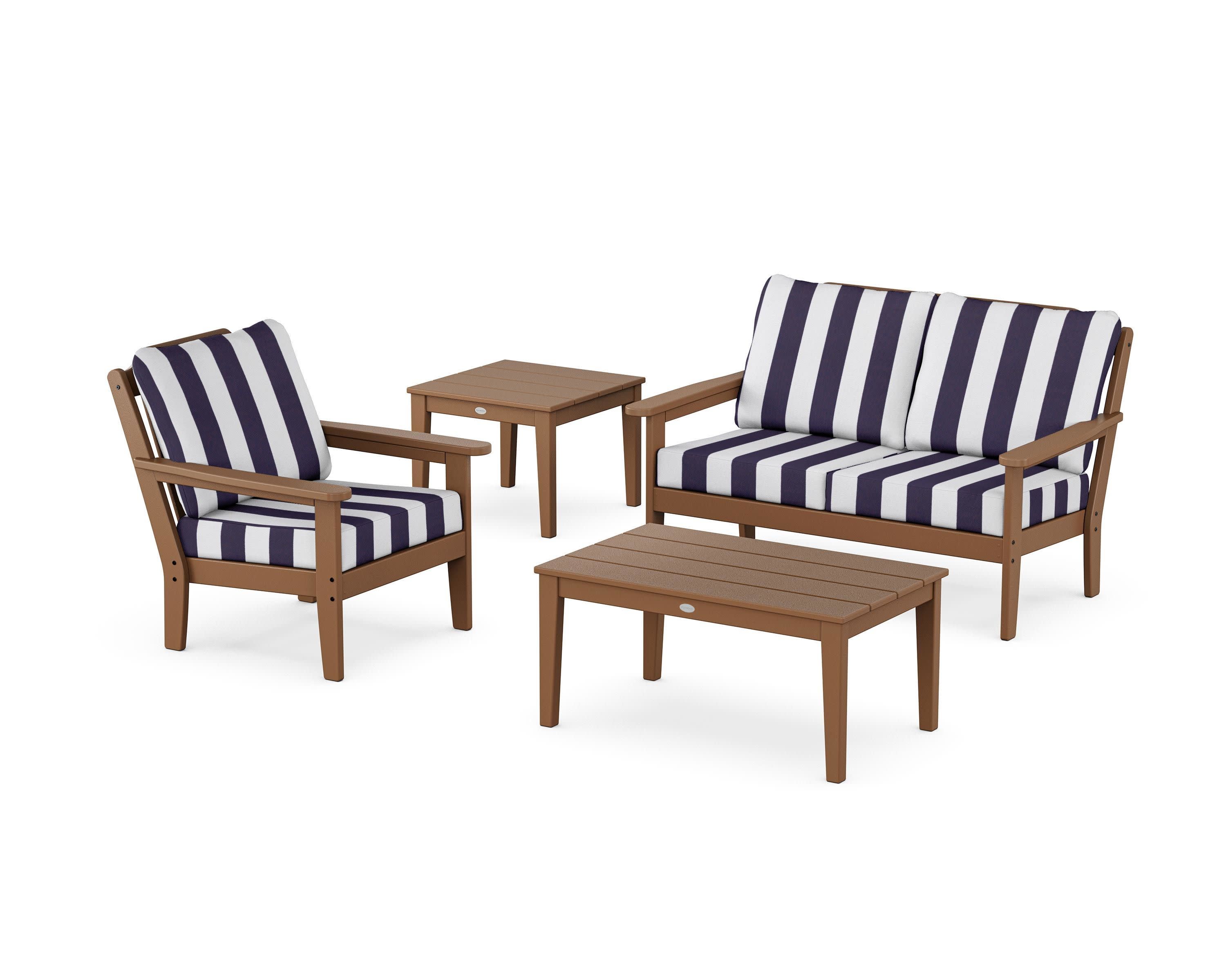 Wovendale 4-Piece Deep Seating Set in Teak / Cabana Stripe Navy