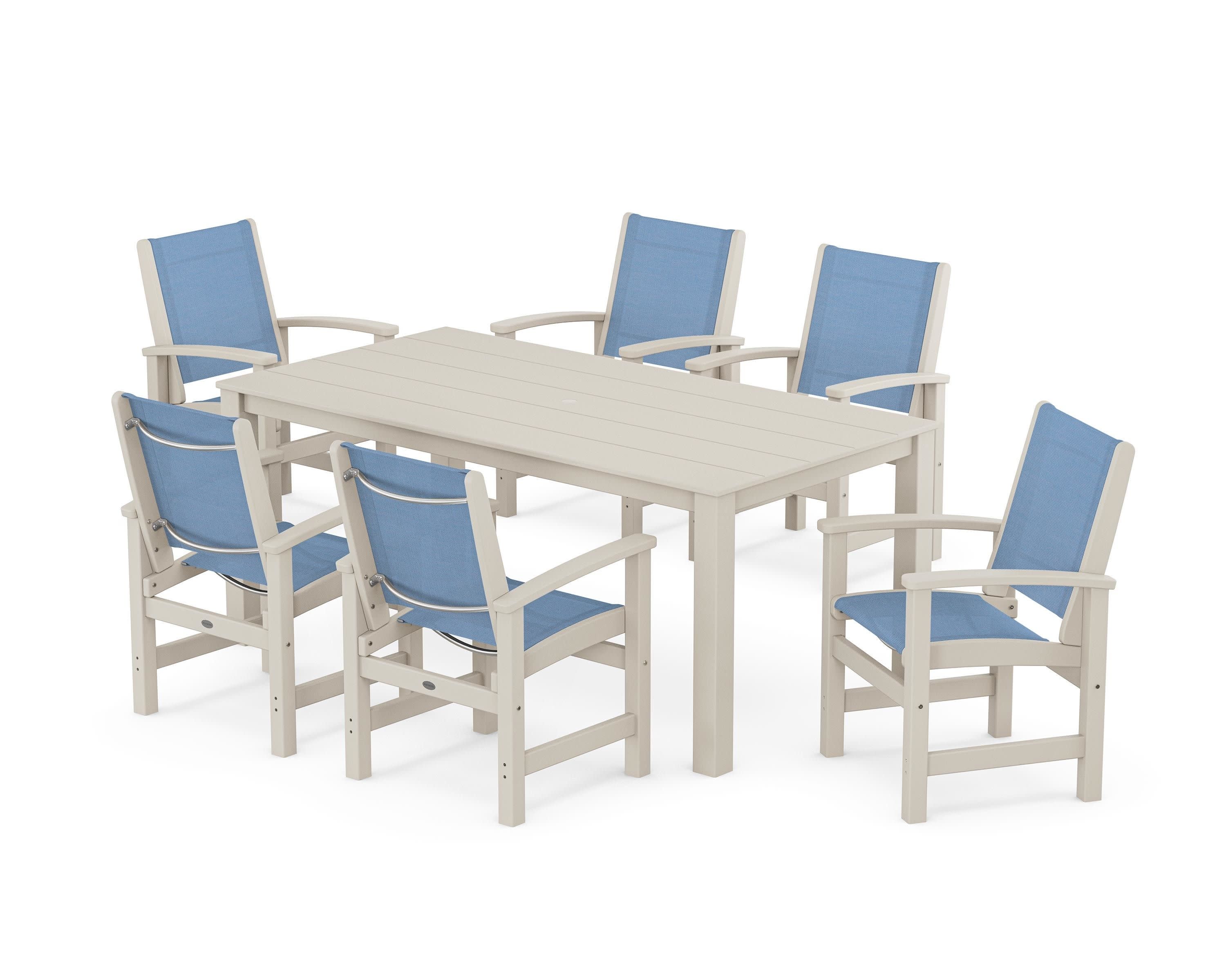 Coastal 7-Piece Parsons Dining Set in Sand / Poolside Sling