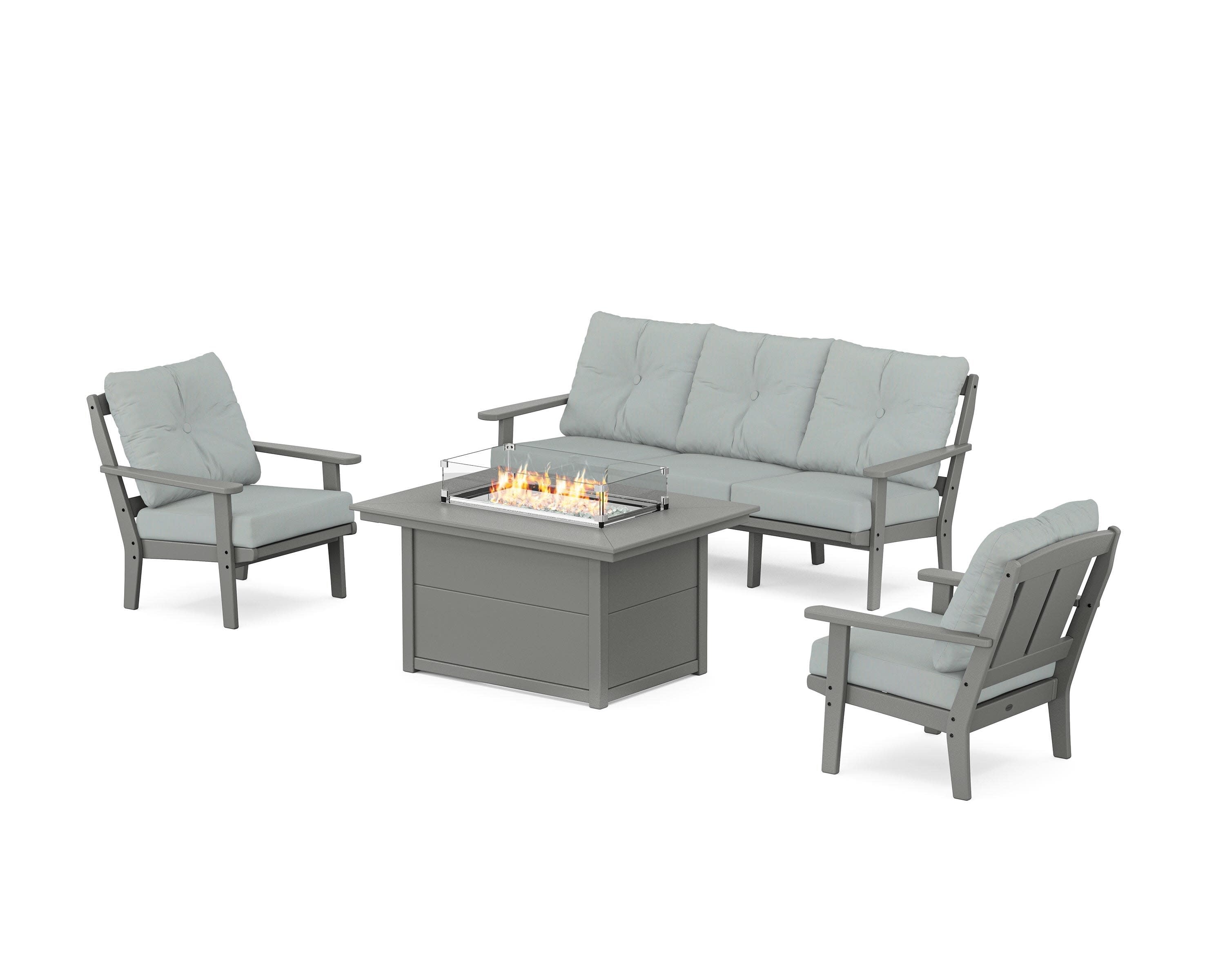 Mission Deep Seating Fire Pit Table Set in Slate Grey / Spa