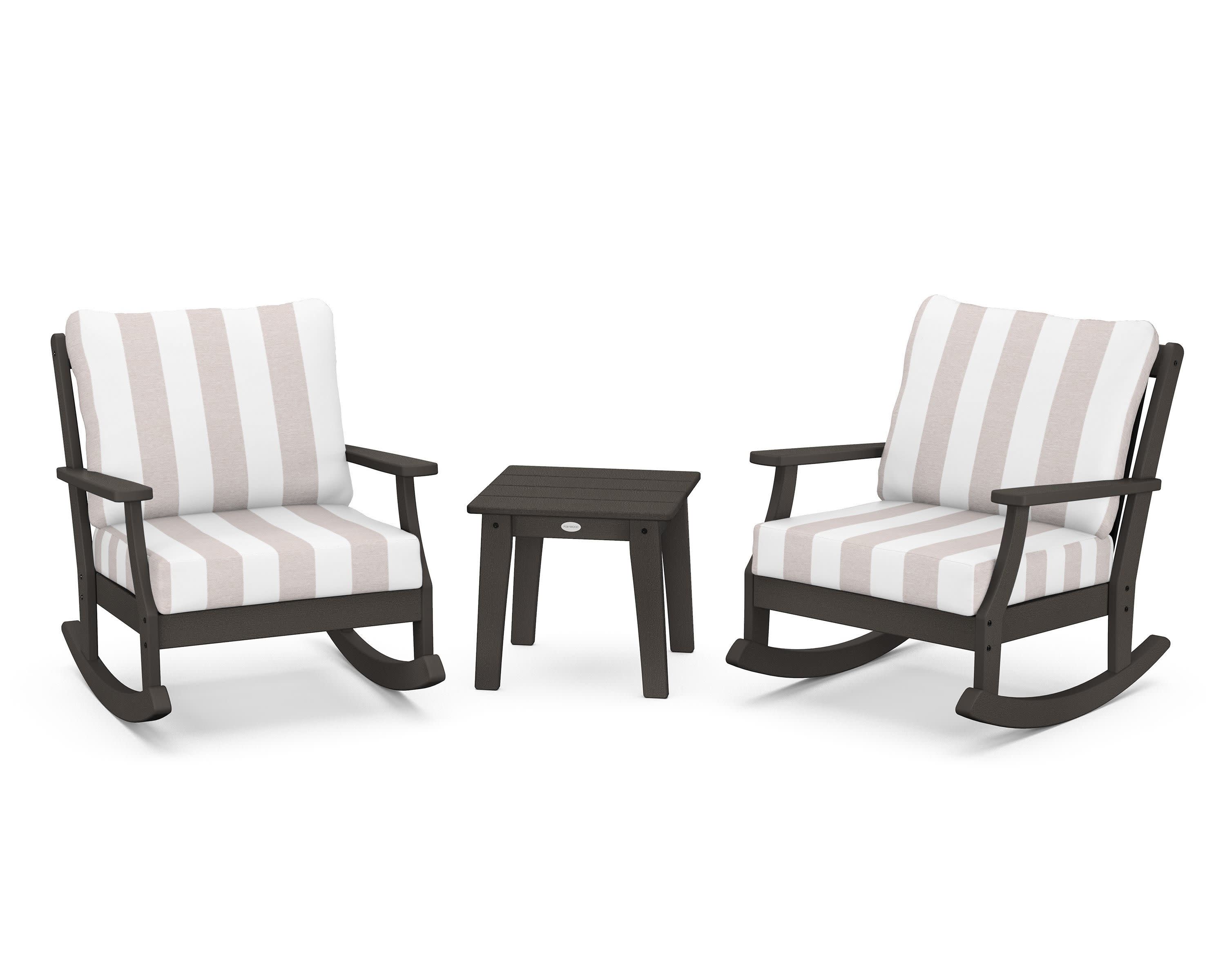 Braxton 3-Piece Deep Seating Rocker Set in Vintage Coffee / Cabana Stripe Dune Burlap