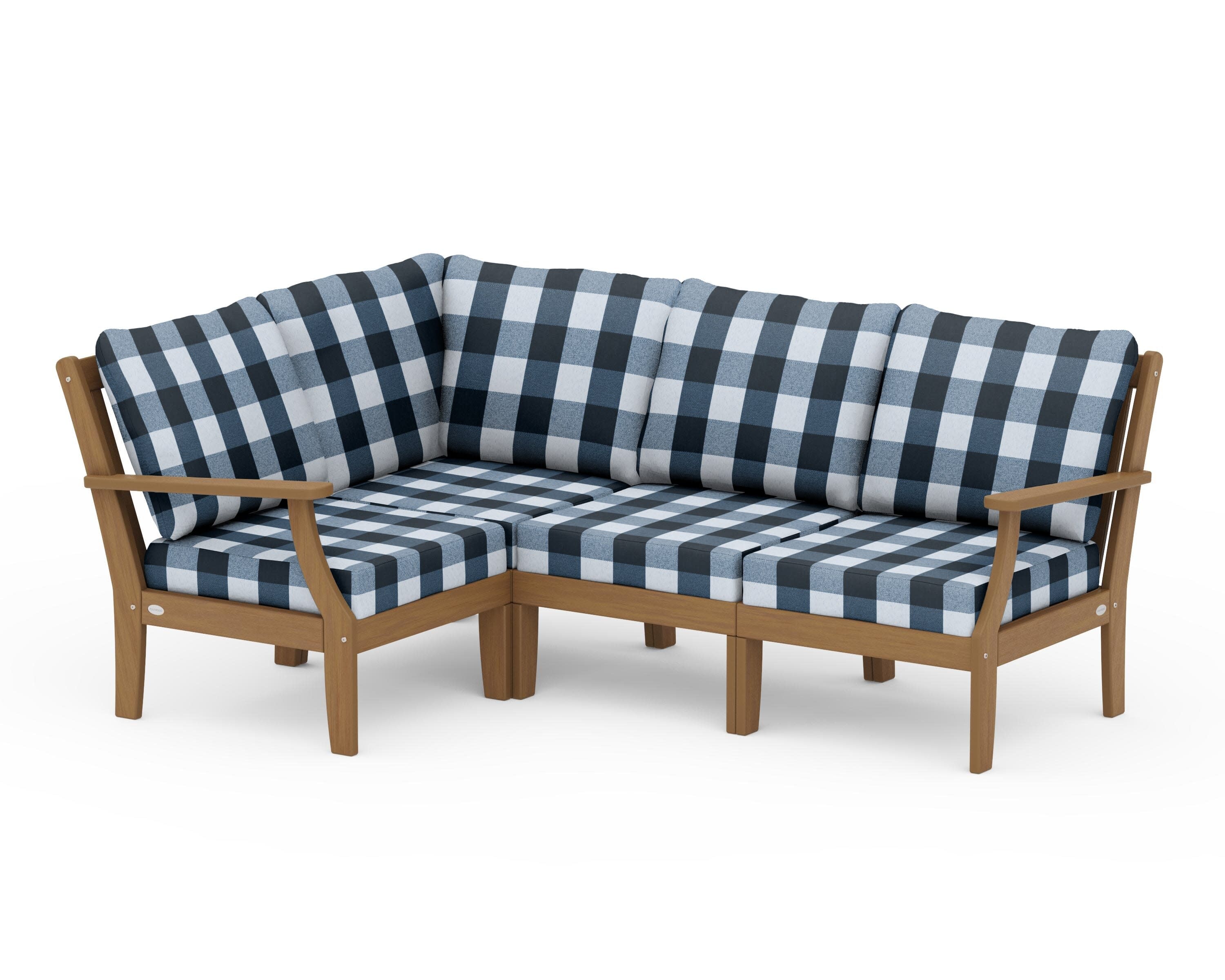 Braxton Modular 4-Piece Deep Seating Set in Natural / Buffalo Plaid Marine Indigo