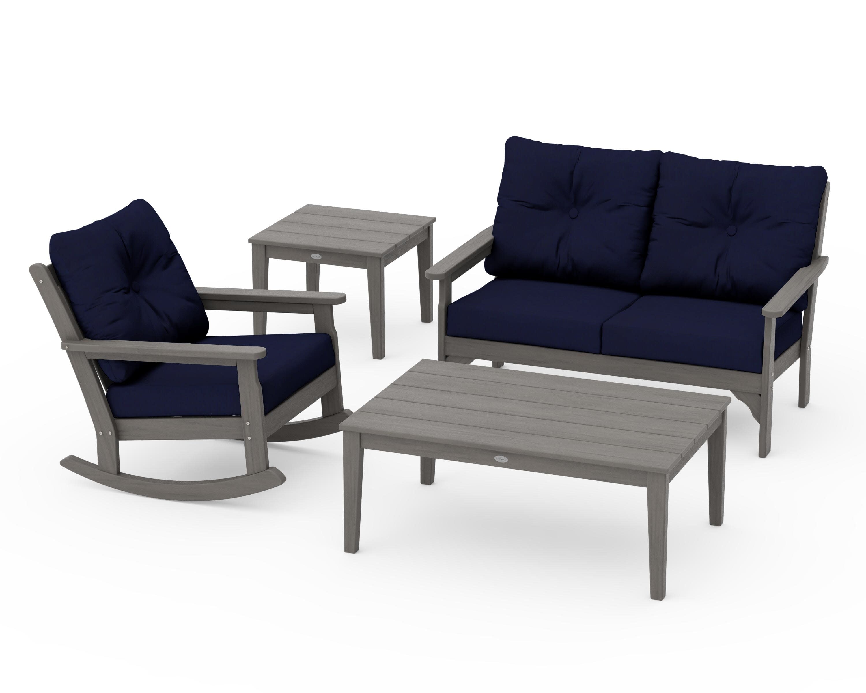 Vineyard 4-Piece Deep Seating Rocker Set in Driftwood / Navy