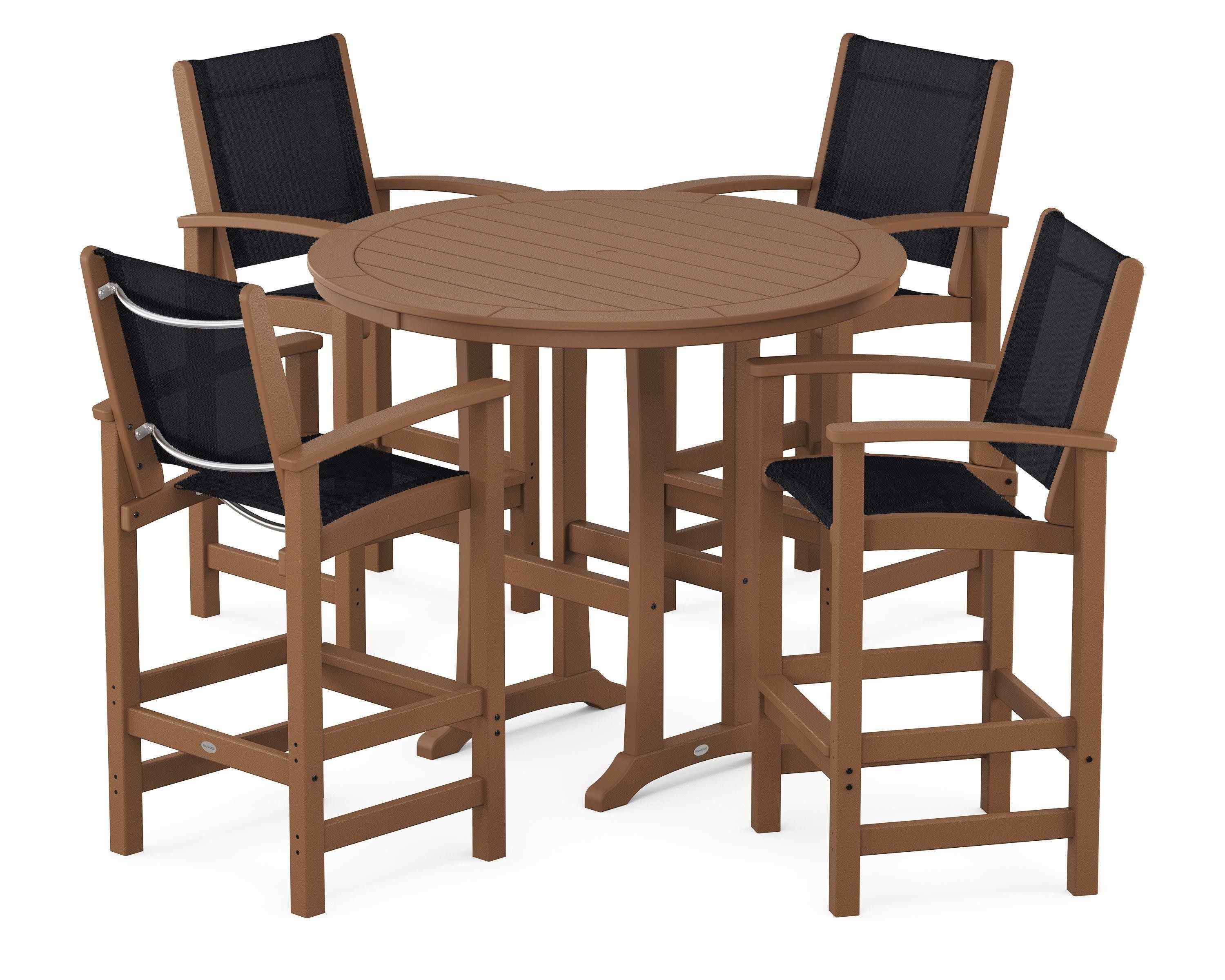 Coastal 5-Piece Nautical Trestle Bar Set in Teak / Black Sling