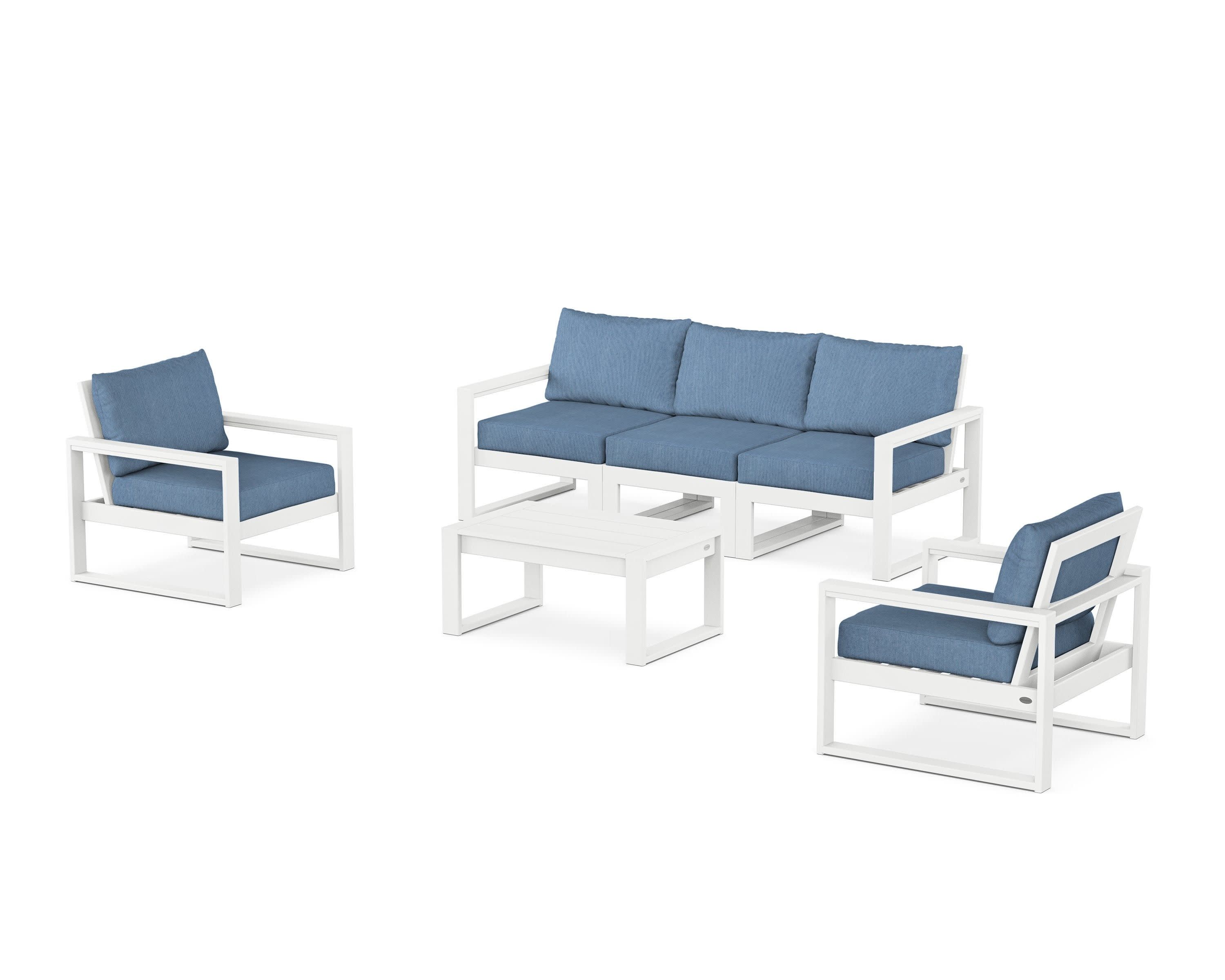 EDGE Sectional 4-Piece Deep Seating Set with Sofa in White / Sky Blue